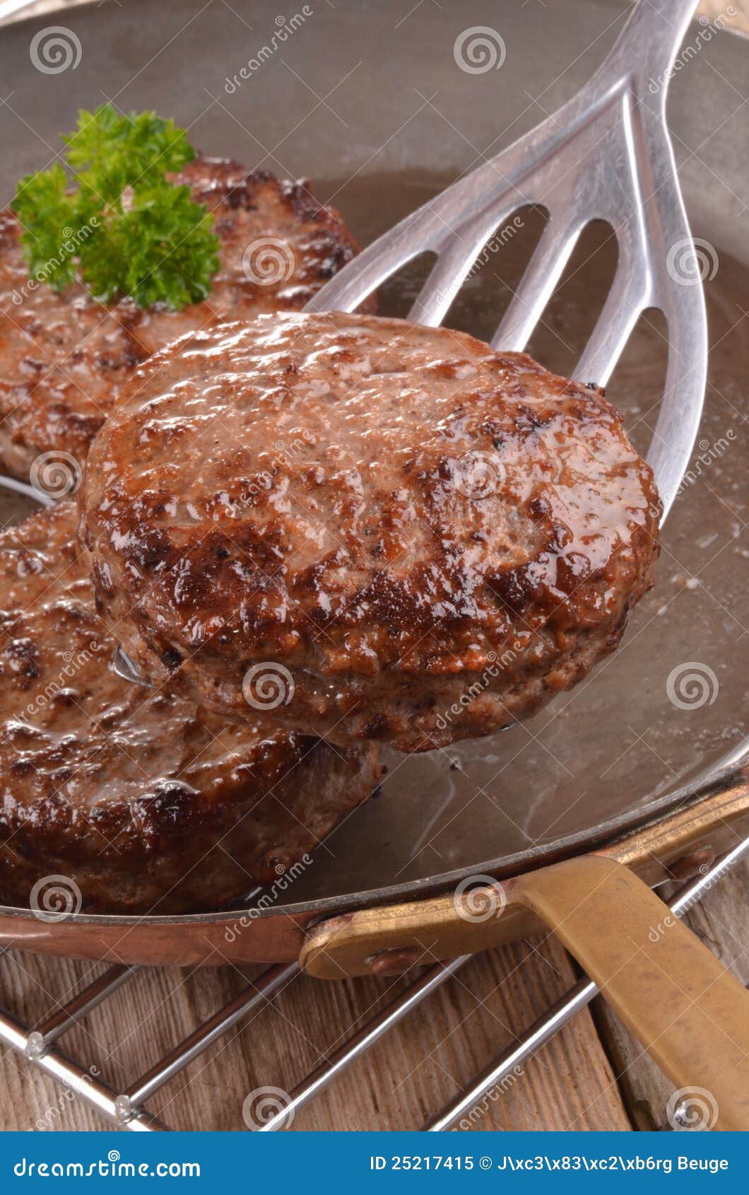 Fried Hamburger Meat in a Copper Pan Stock Image Image of parsley