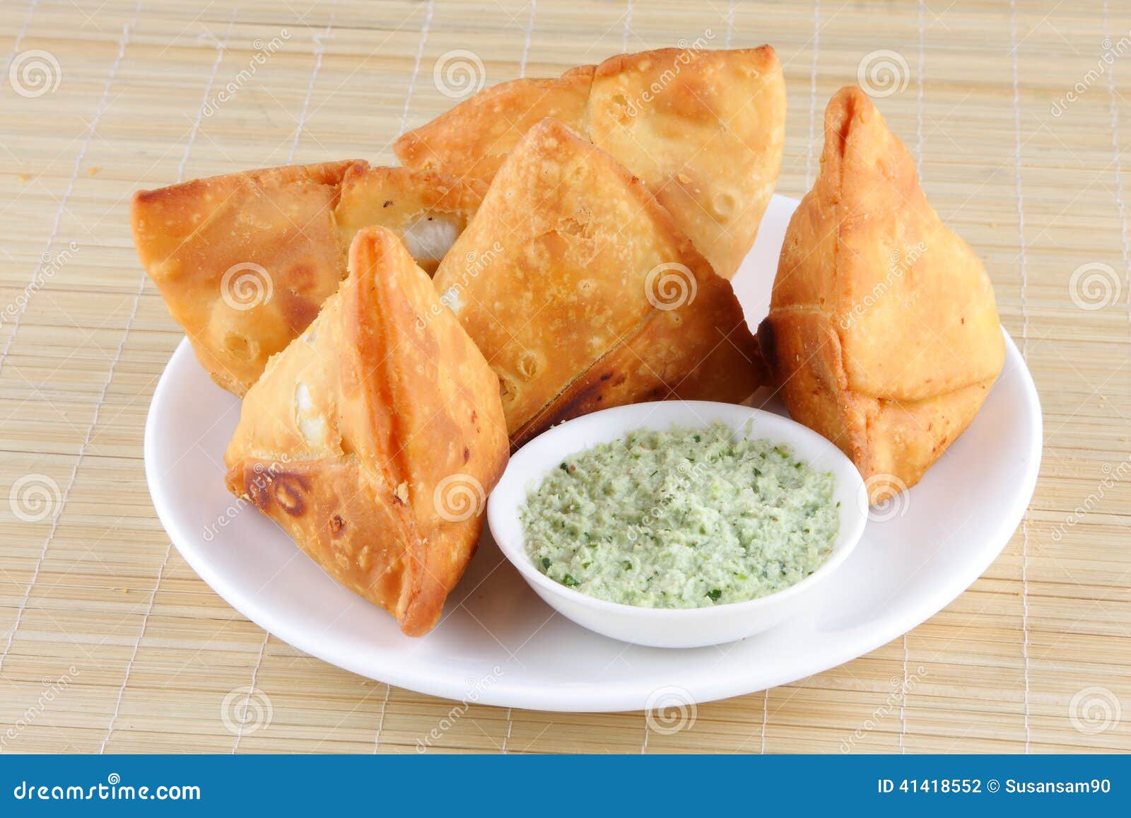 Fried Indian Potato Samosawith Coconut Sause . Stock Photo Image of