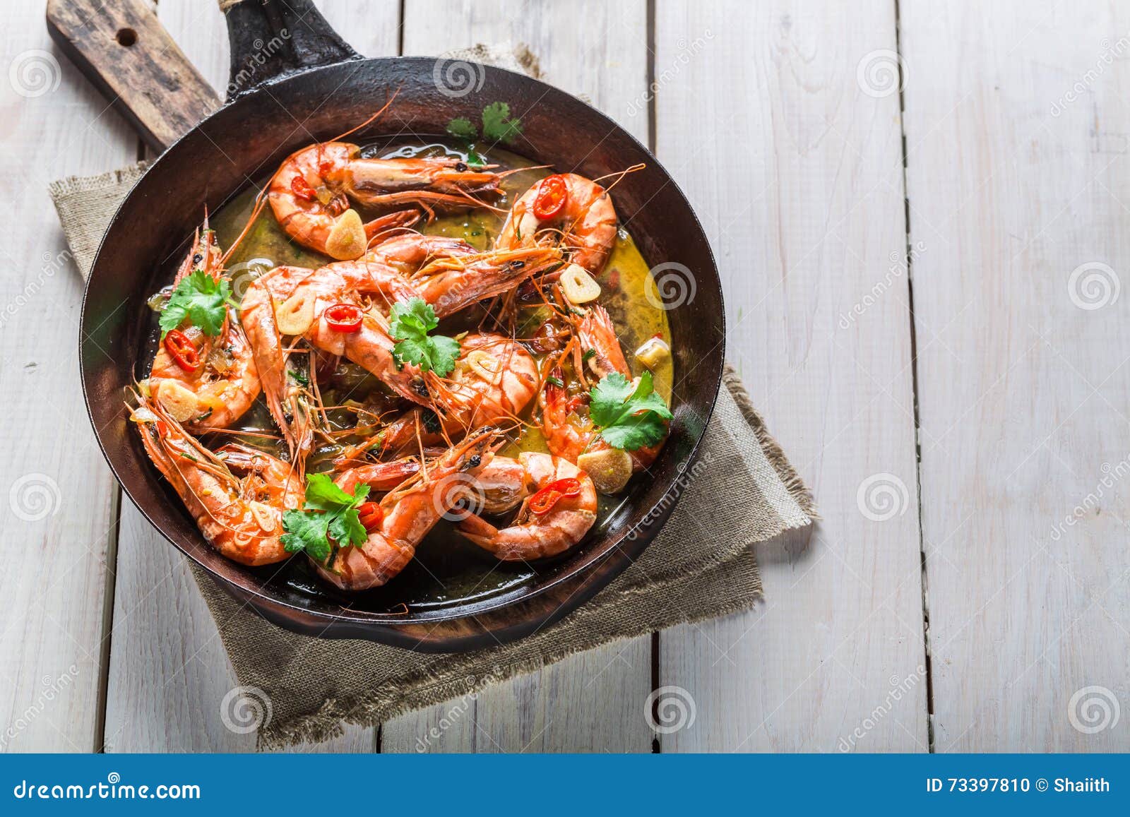 Fried King Prawns Served on Hot Pan Stock Photo Image of spanish