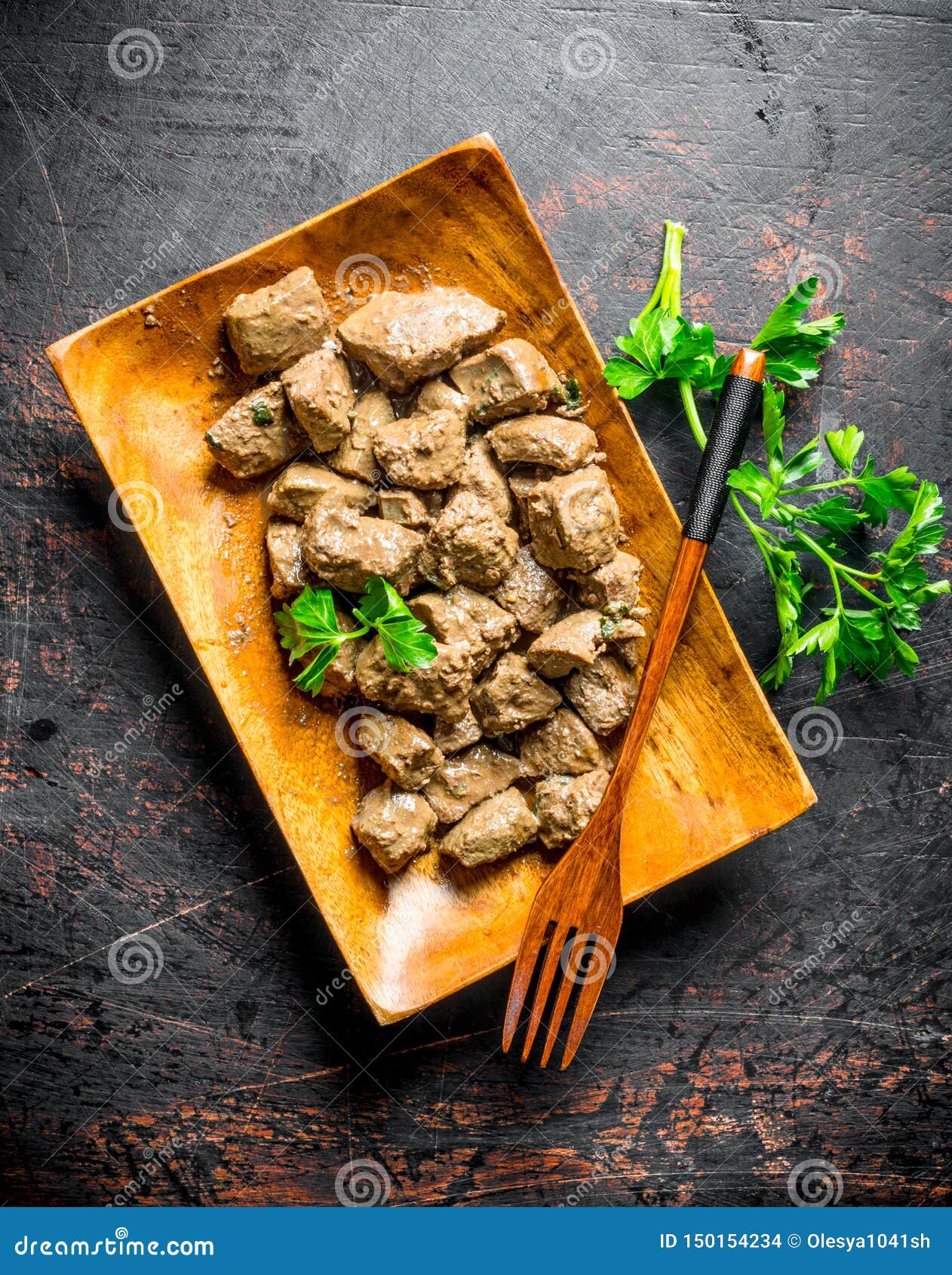 Fried liver with parsley stock photo. Image of snack 150154234