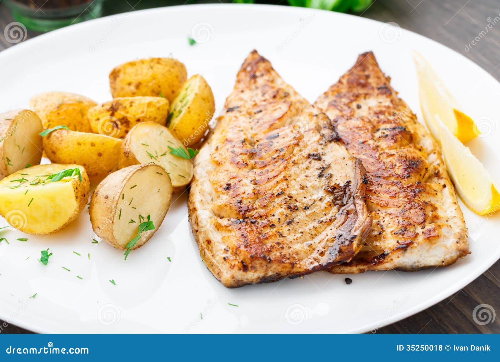 Fried Mackerel with Baked Potato Stock Photo Image of mackerel