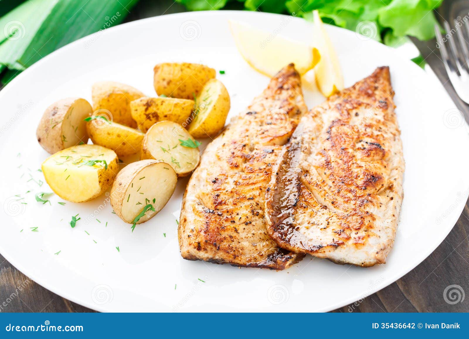 Fried Mackerel with Baked Potato Stock Photo Image of parsley, white