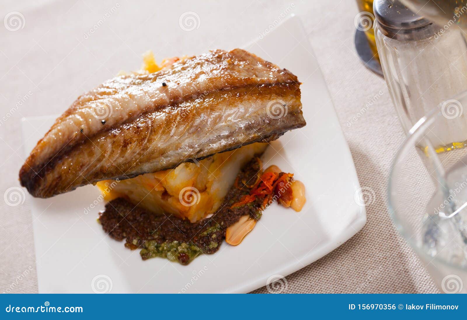 Fried Mackerel Fillets with Mashed Potatoes Stock Photo Image of fork, healthcare 156970356