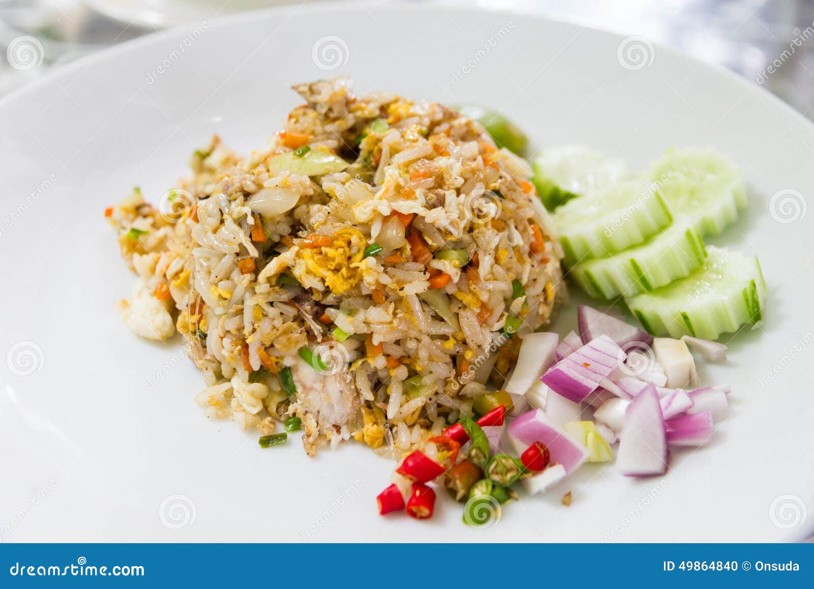 Fried mackerel and rice stock photo. Image of garnish 49864840
