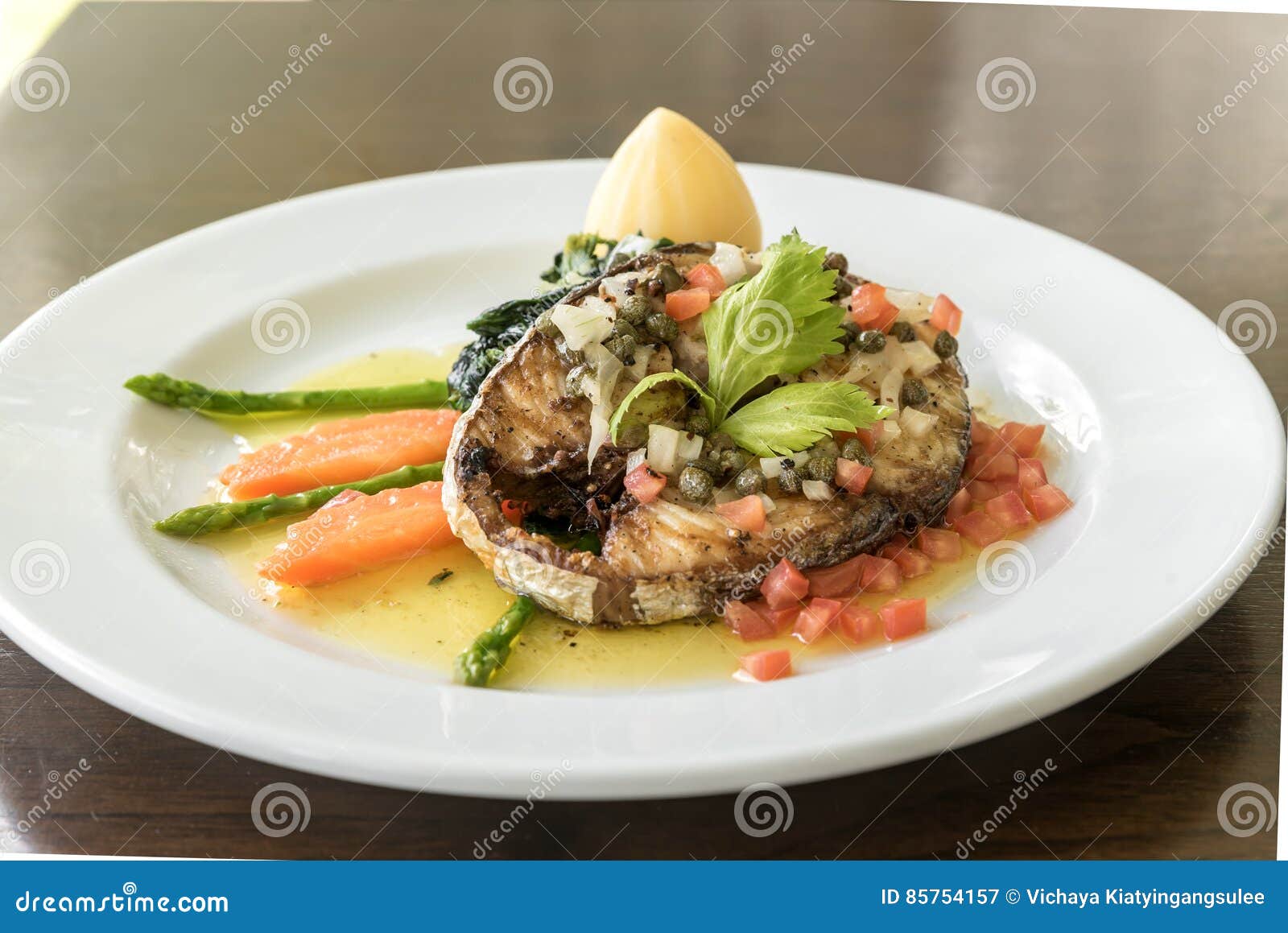 Fried mackerel Steak stock image. Image of lunch, seafood 85754157