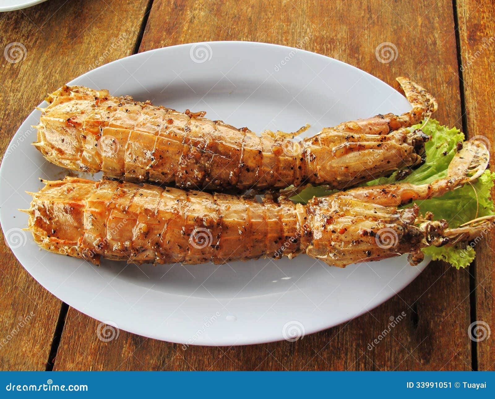 Fried Mantis Shrimp With Garlic And Pepper Stock Image