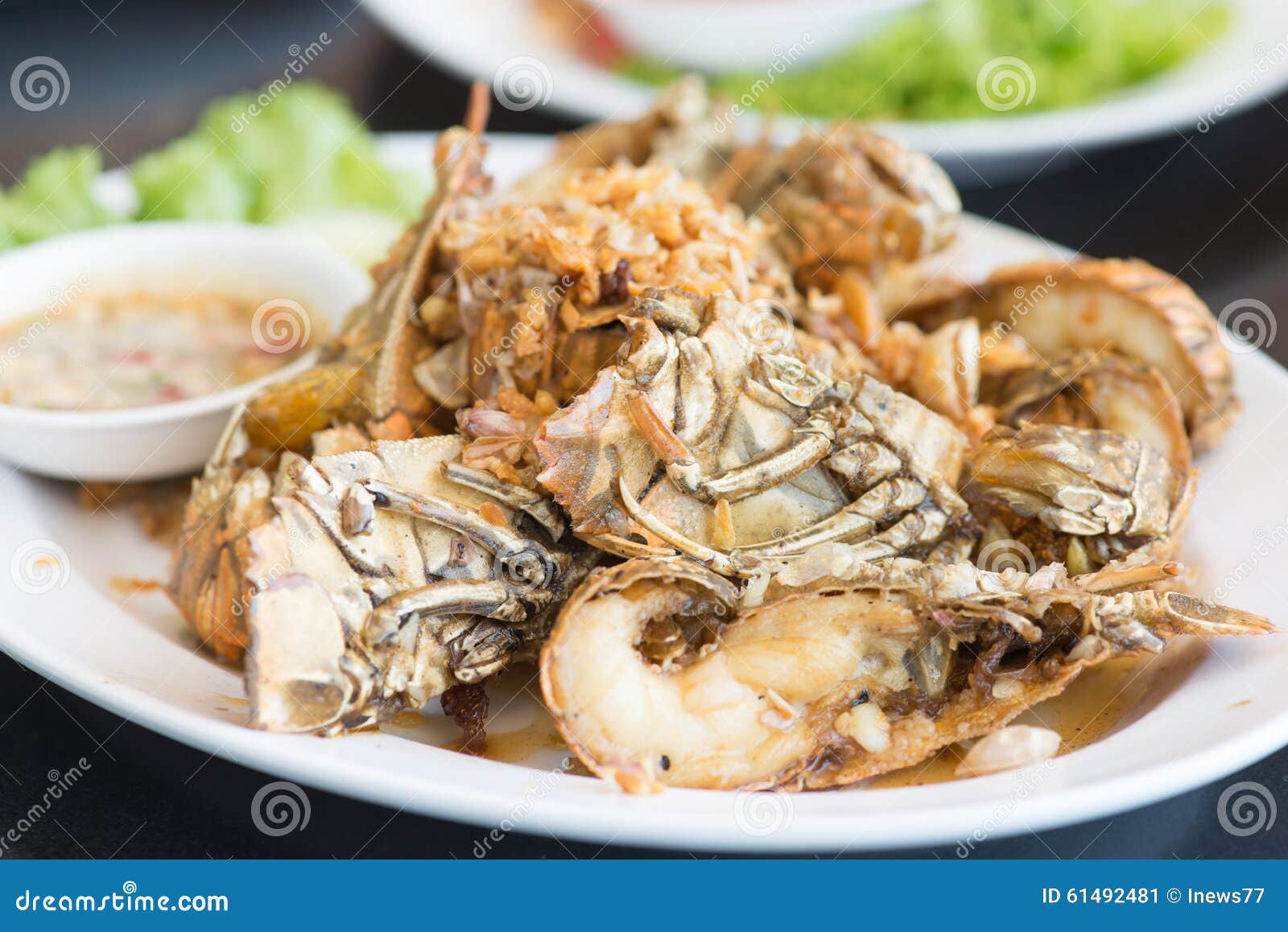 Fried mantis shrimps. stock image. Image of garlic, animal 61492481