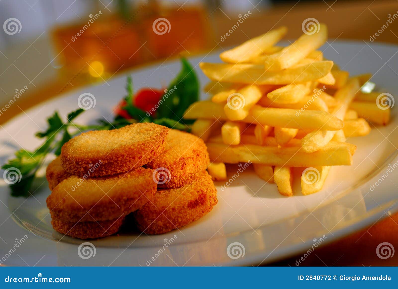 Fried meat with chips stock photo. Image of pplate, chips 2840772
