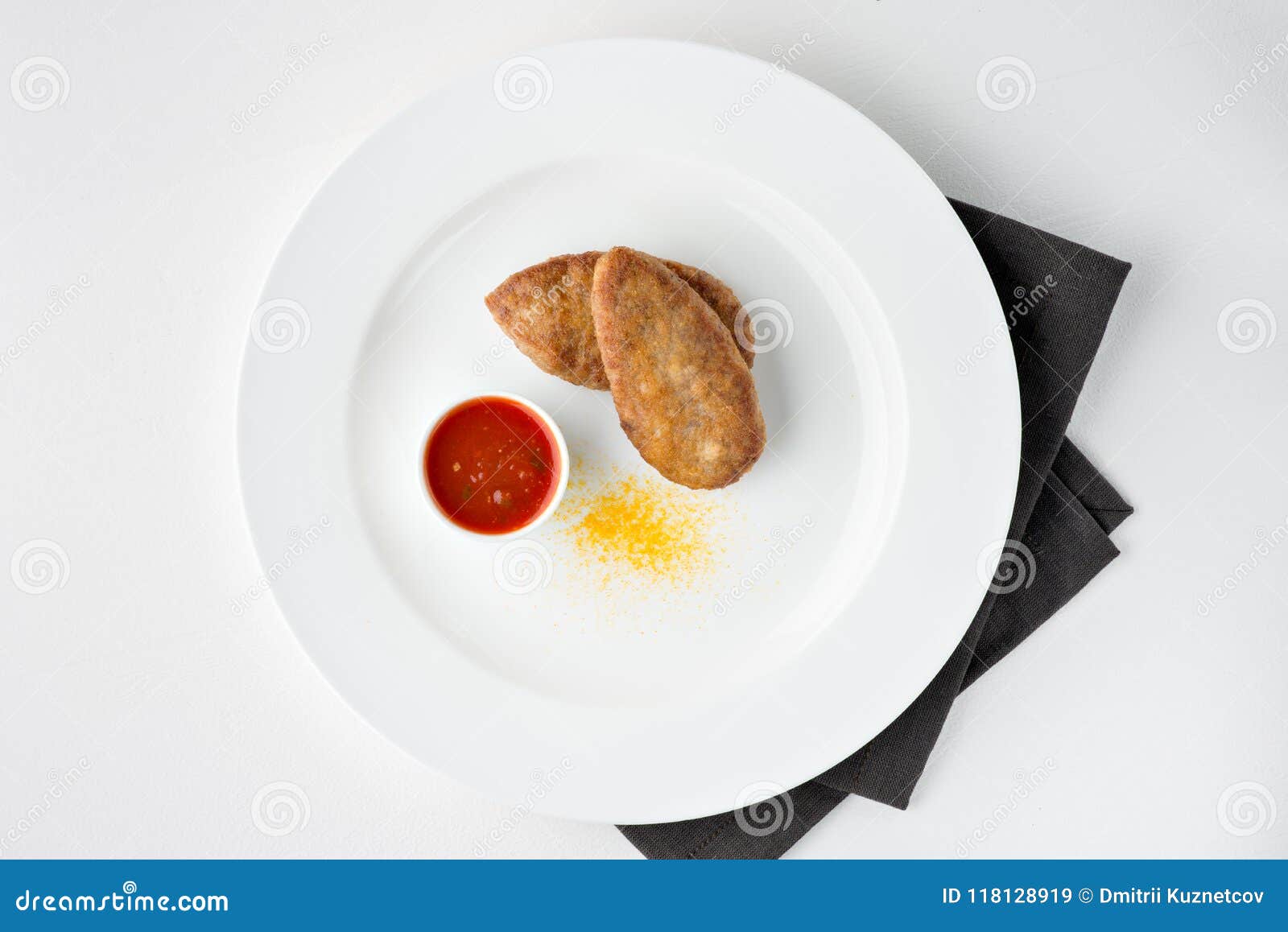 Fried Meat Cutlets With Red Sauce And Decoration Stock Image
