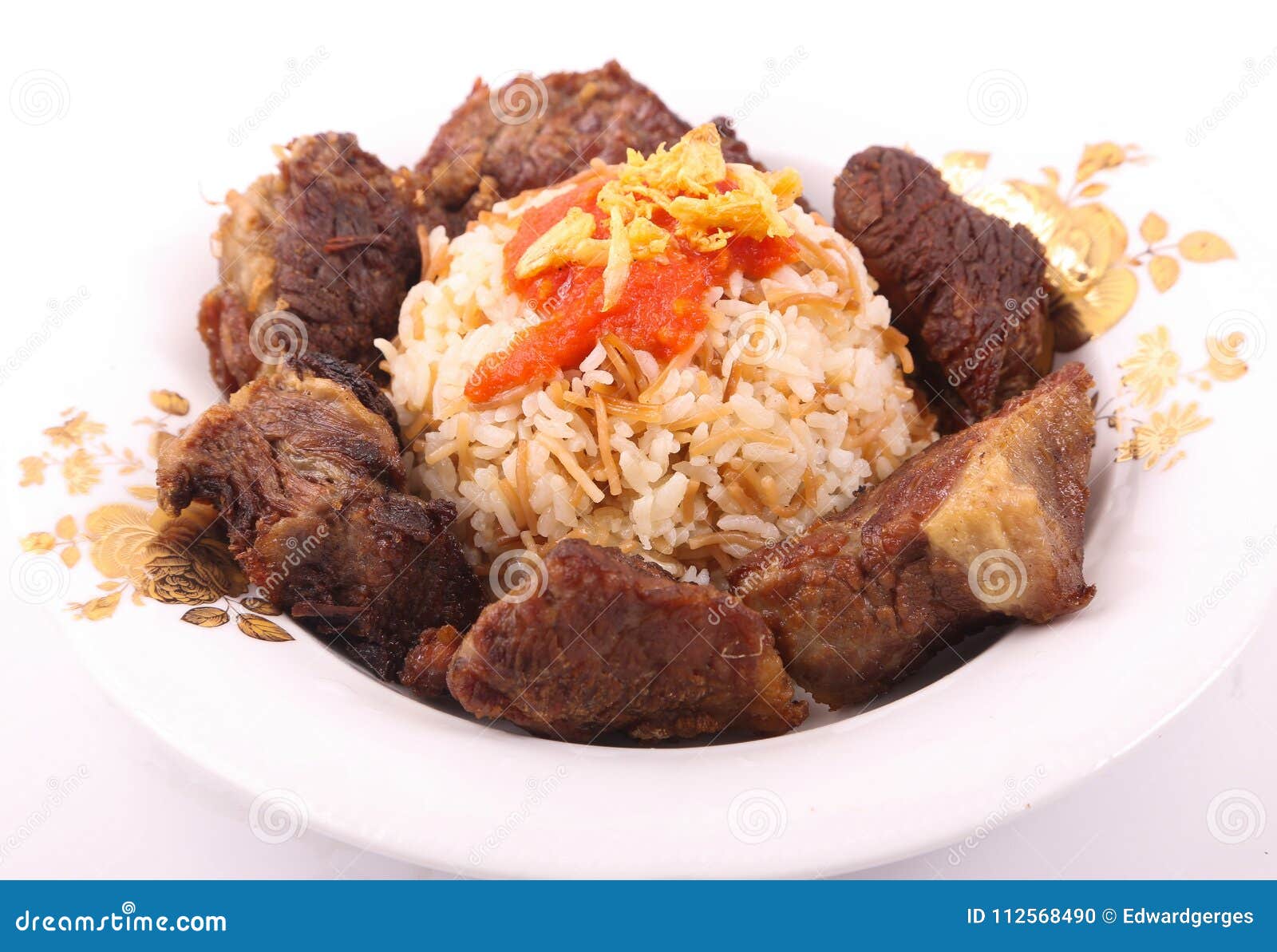 Fried meat with rice dish stock photo. Image of meat 112568490