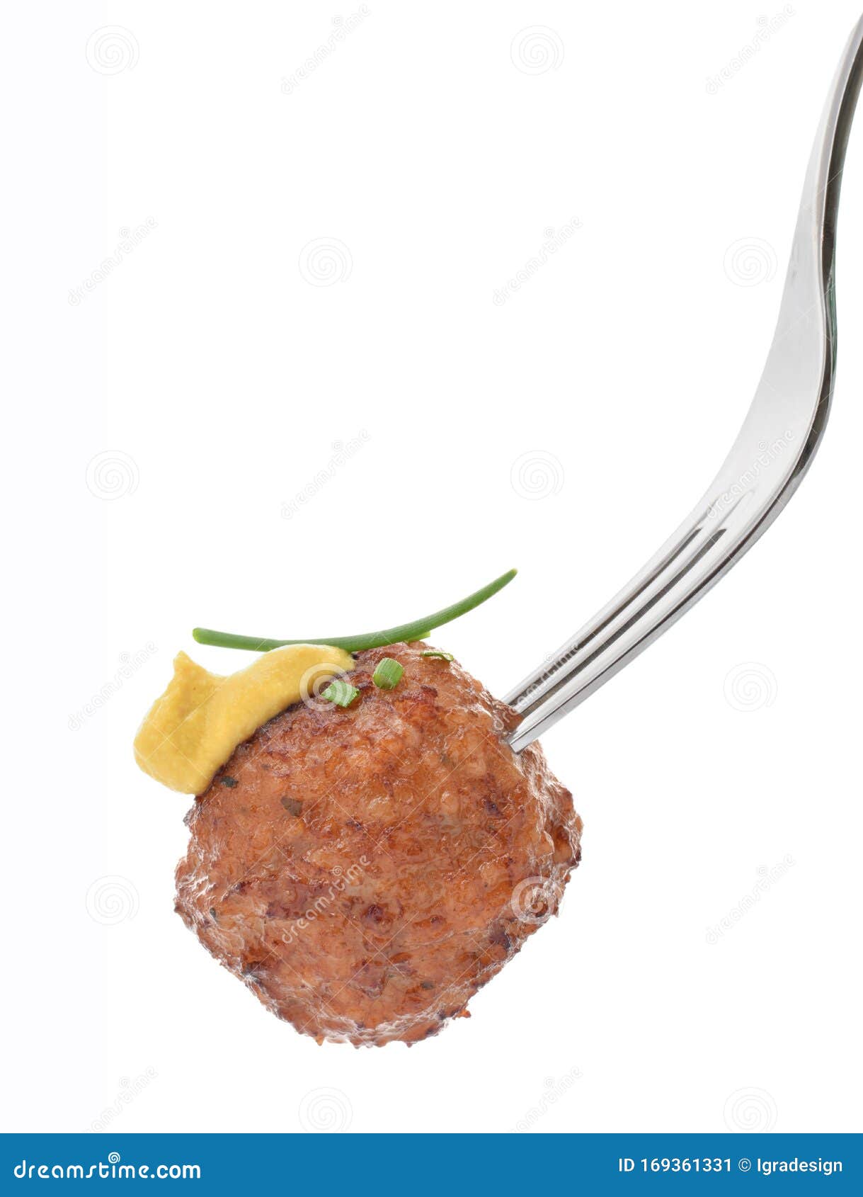 Fried Meatball on Fork Isolated on White Stock Image Image of green, plate 169361331