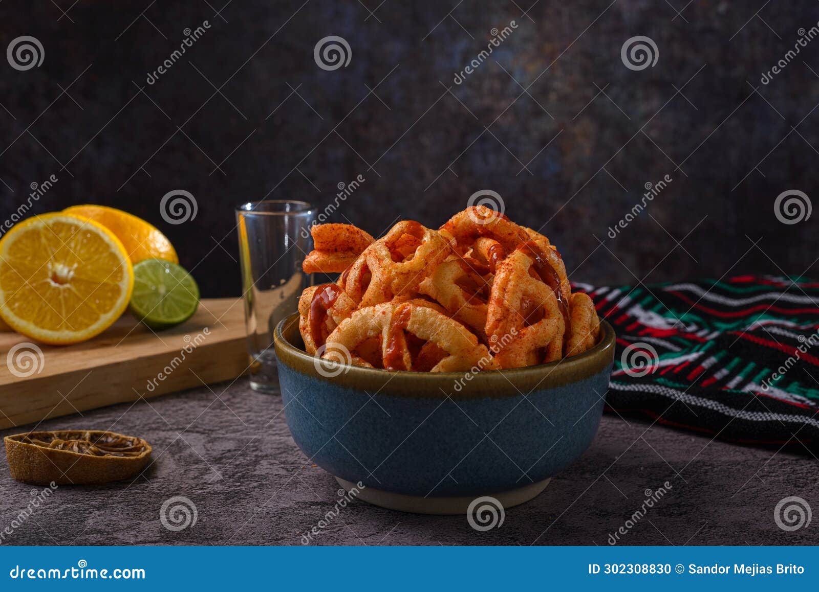 Fried Mexican Wheat Chips with Hot Sauce. Duritos Stock Photo Image