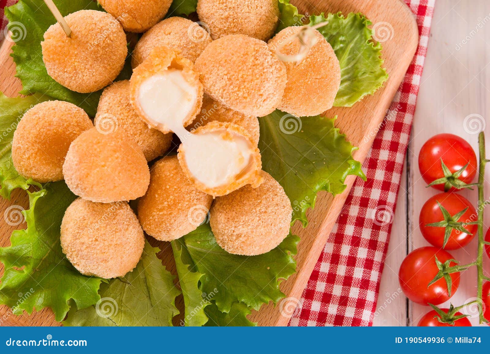 Fried Mozzarella Cheese Balls. Stock Photo Image of food, board