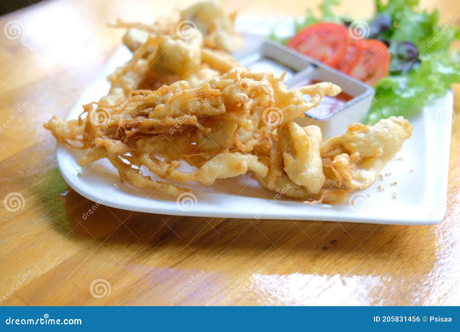 Fried Mushroom with Dipping Sauce and Vegetable Stock Photo Image of