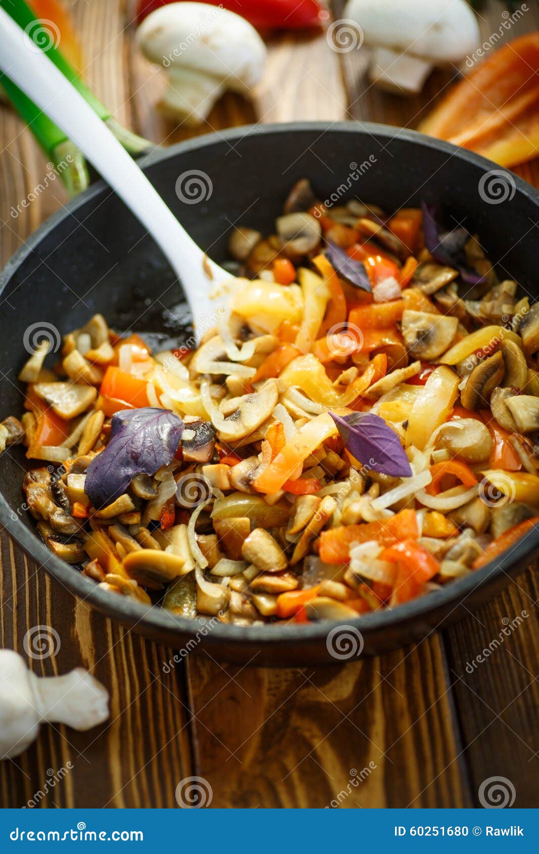Fried Mushrooms with Peppers and Onions Stock Photo Image of food