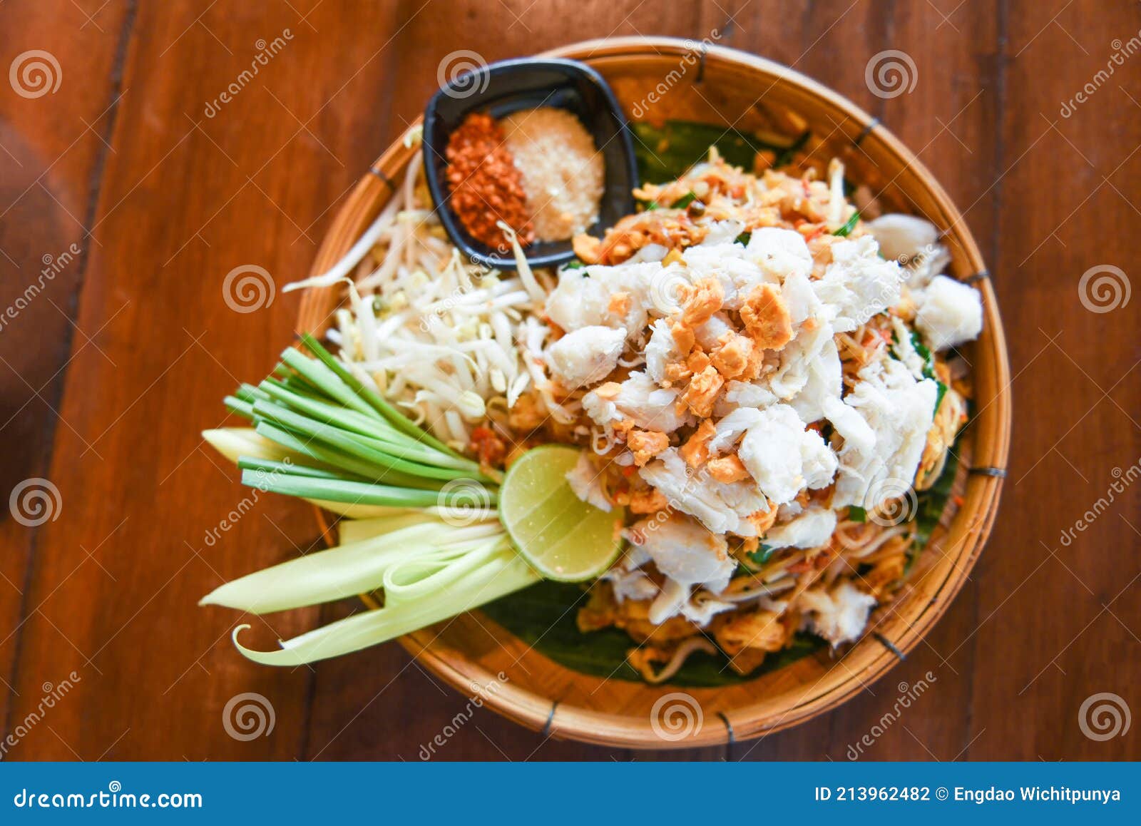 Fried Noodle Shrimp Prawn and Crab Meat, Thai Food Noodles Stir Fry