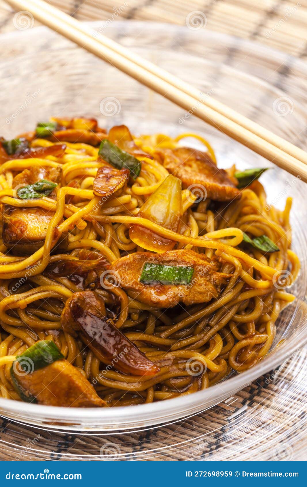 Fried Noodles with Chicken Meat in Soya Sauce Stock Image Image of