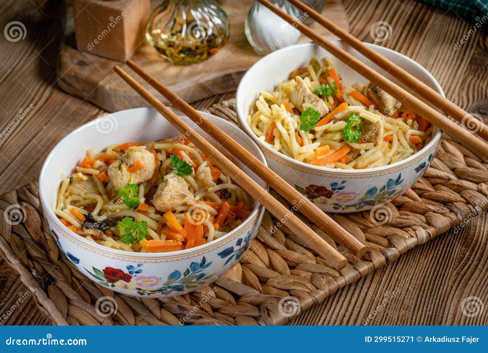 Fried Noodles with Chicken and Vegetables Stock Image - Image of fried