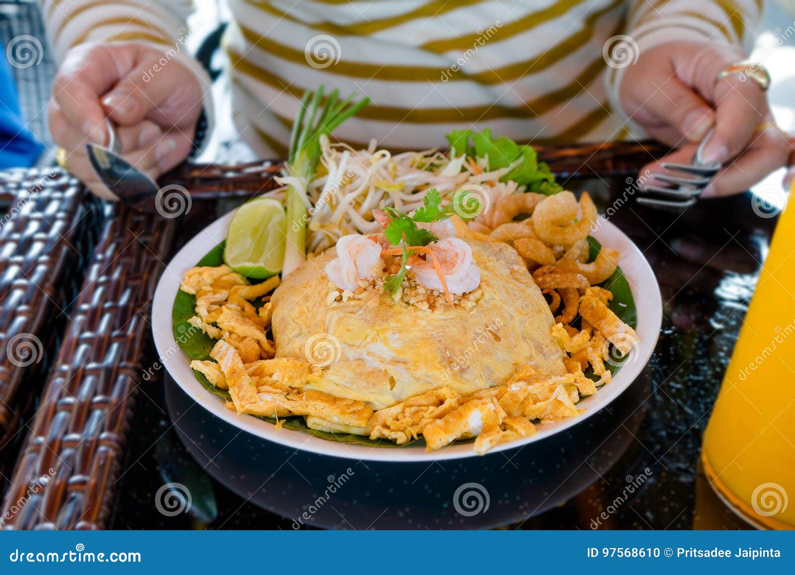 Fried Noodles in Egg Wrap. stock photo. Image of style 97568610