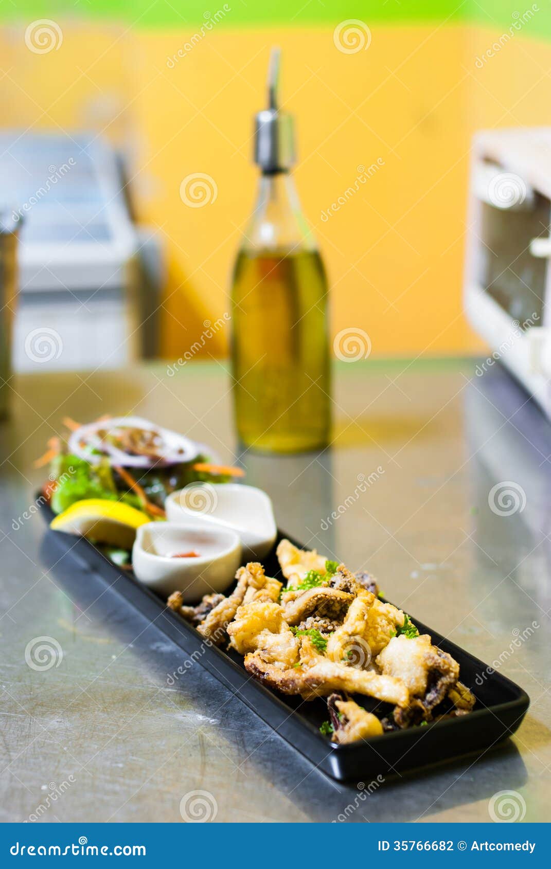 Fried Octopus Tentacles with Sauces Stock Photo Image of animal