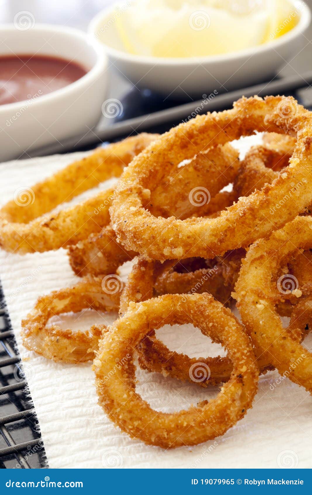 Fried Onion Rings with Ketchup and Lemon Stock Image Image of eating