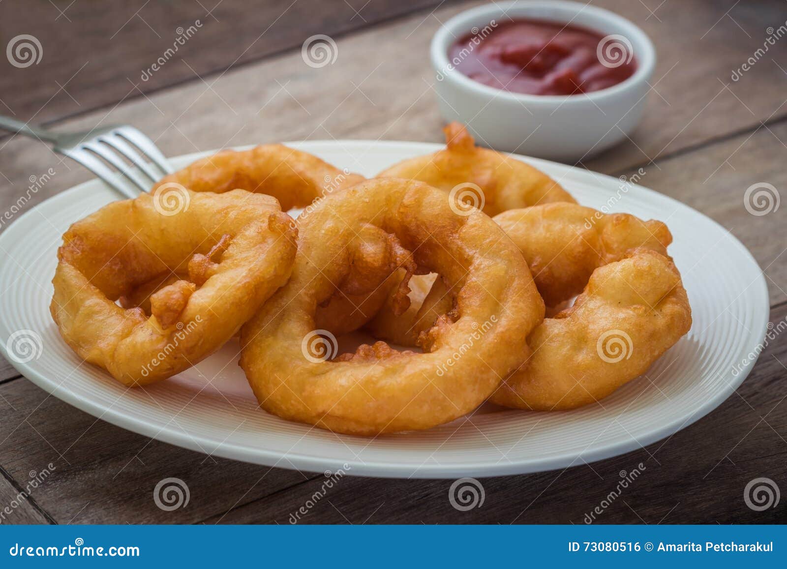 Fried Onion Rings with Ketchup Stock Photo Image of greasy, american