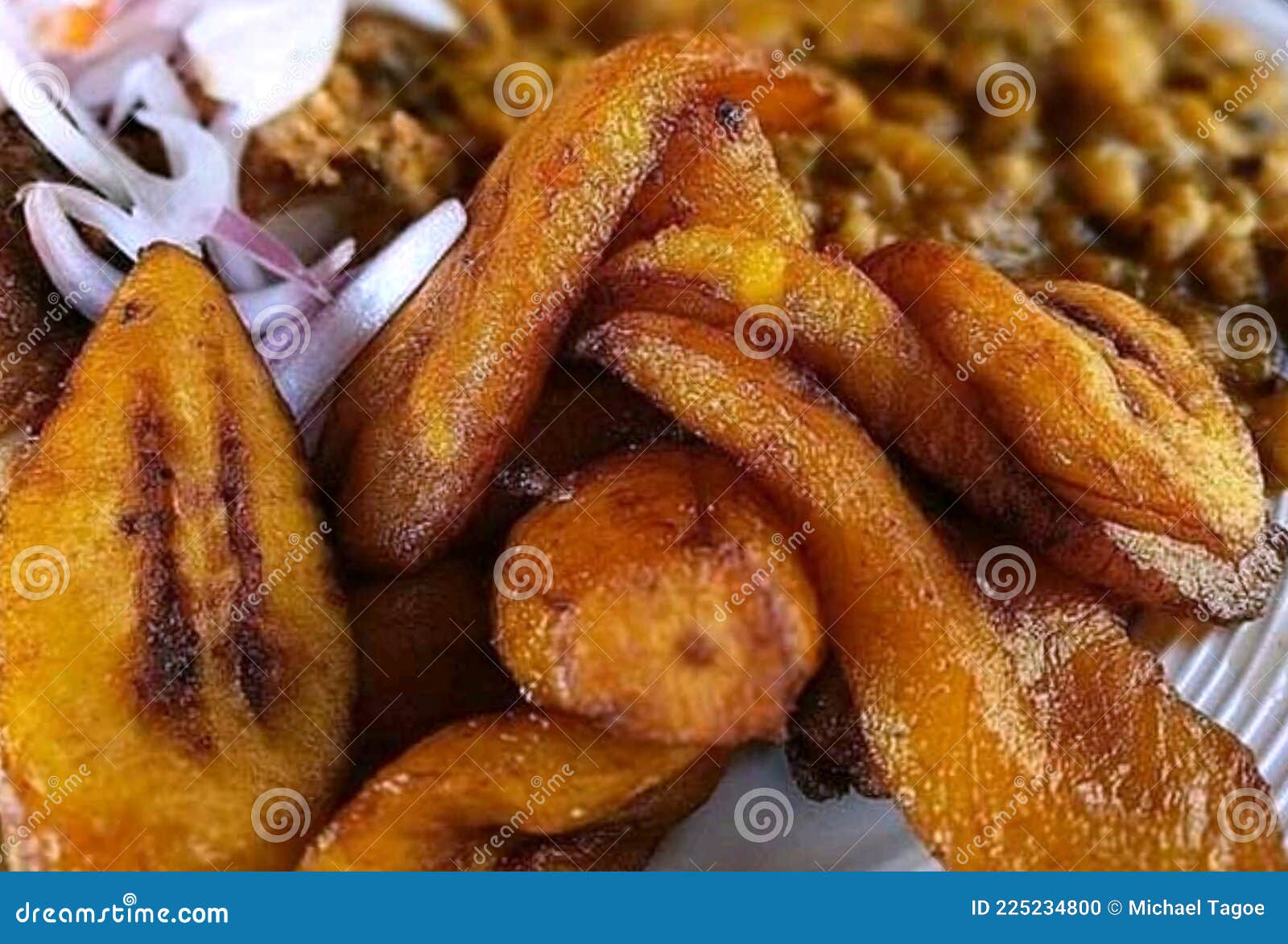 Fried plantain with beans. stock photo. Image of plantain 225234800