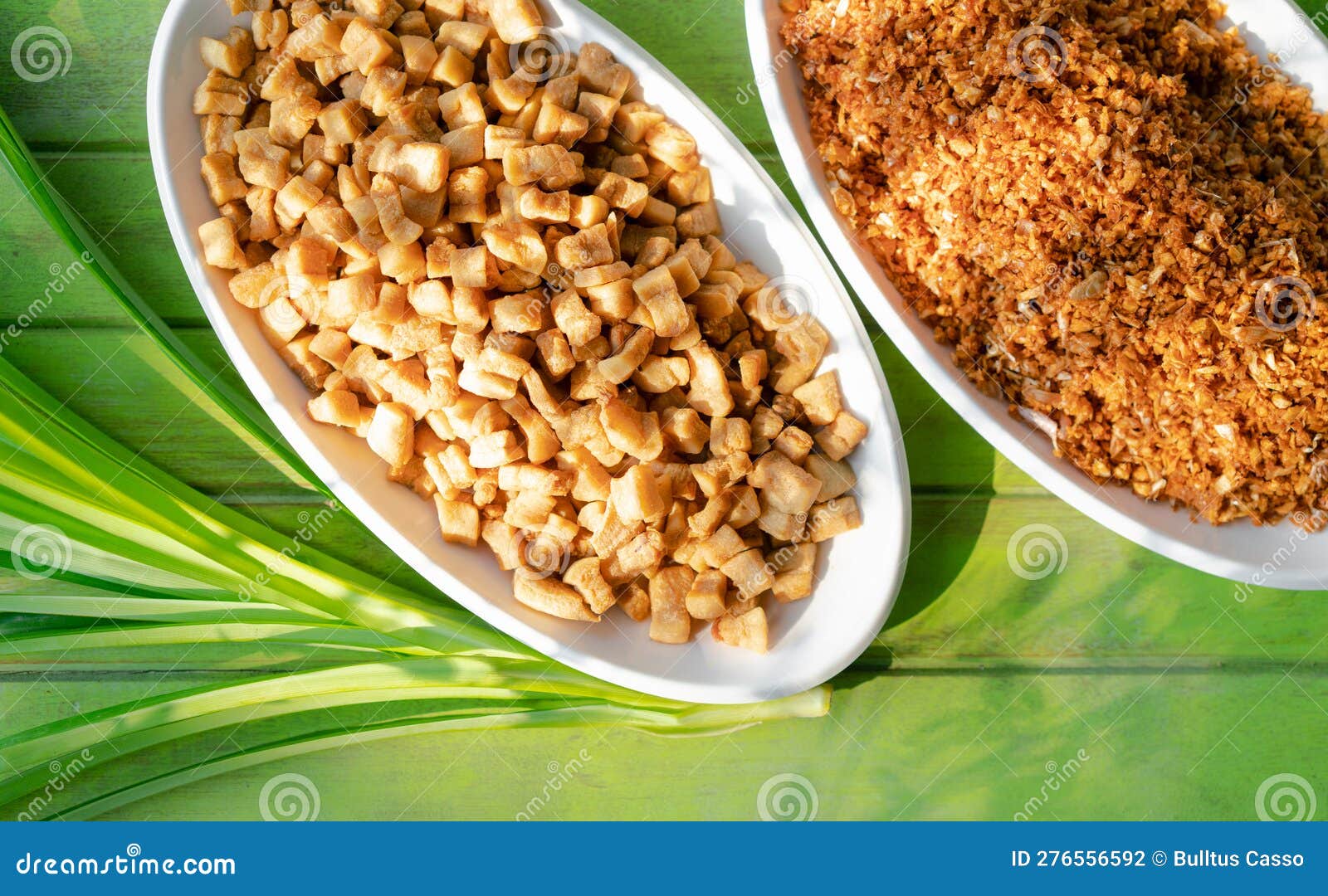 Fried Pork Crackling and Fried Garlic in a Plate Stock Photo Image of