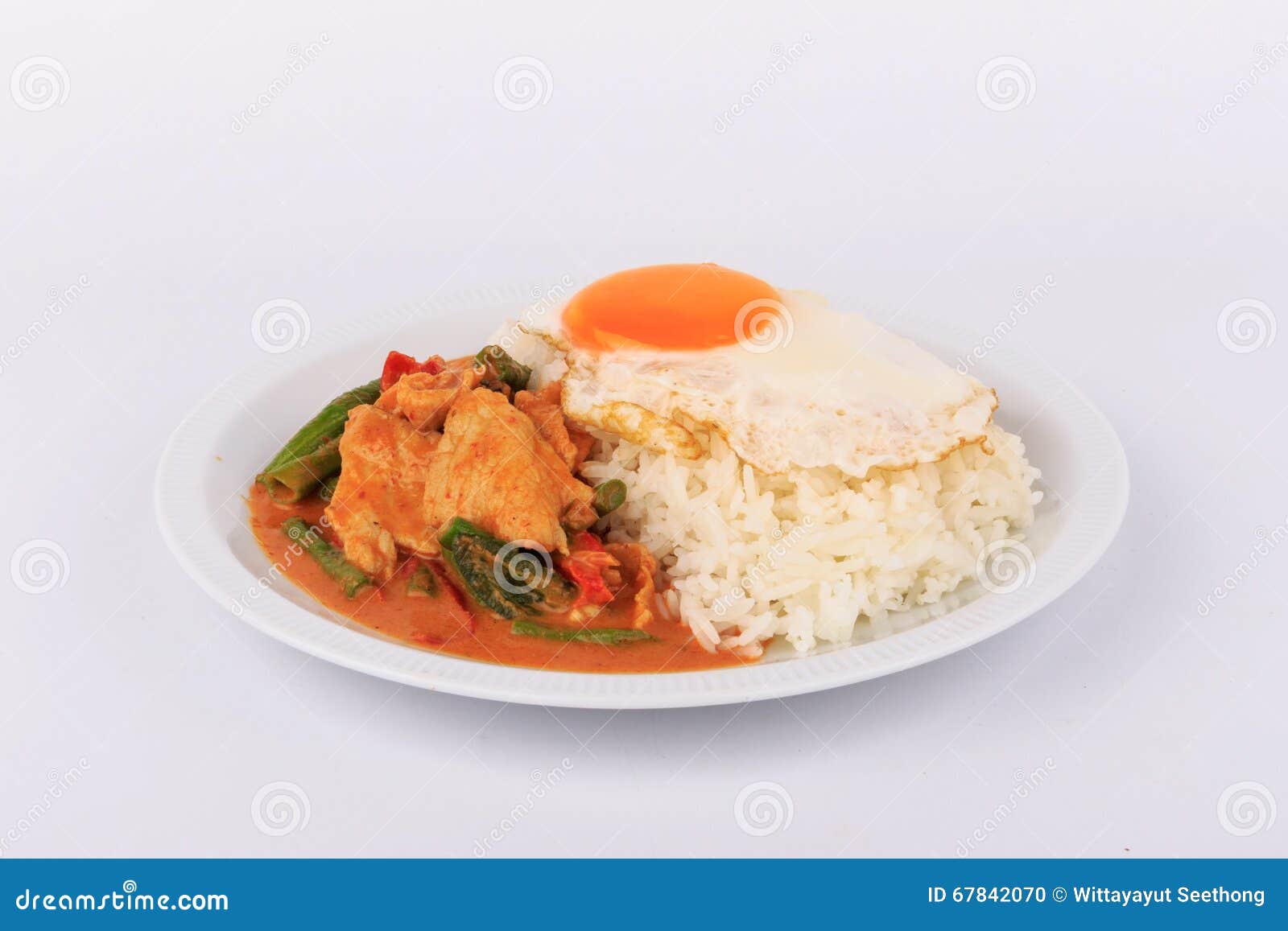 Fried Pork Curry, Stir Fried Pork and Red Curry Paste with Sunny Side