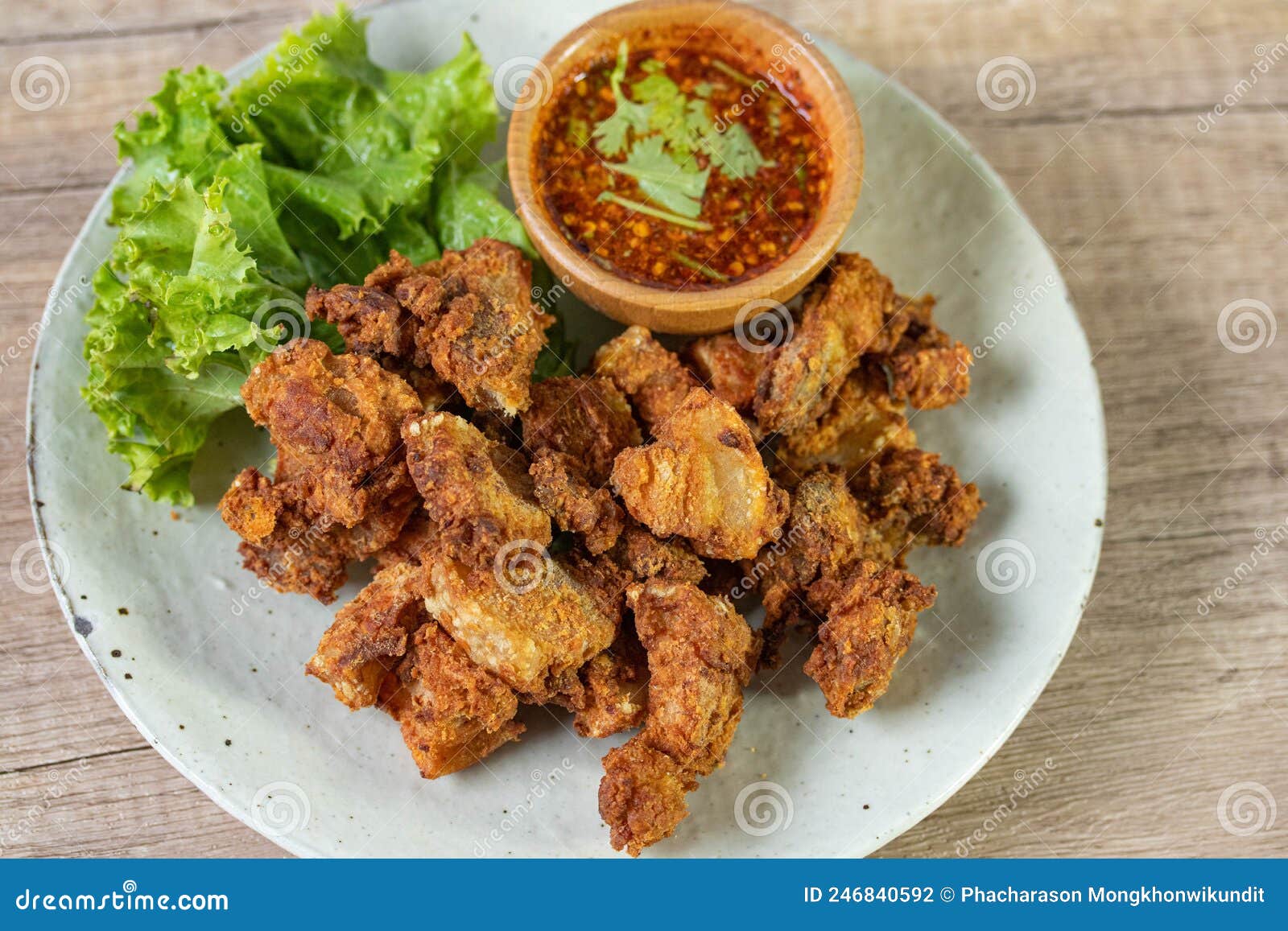 Fried Pork with Fish Sauce and Spicy Jaew Sauce Stock Photo Image of