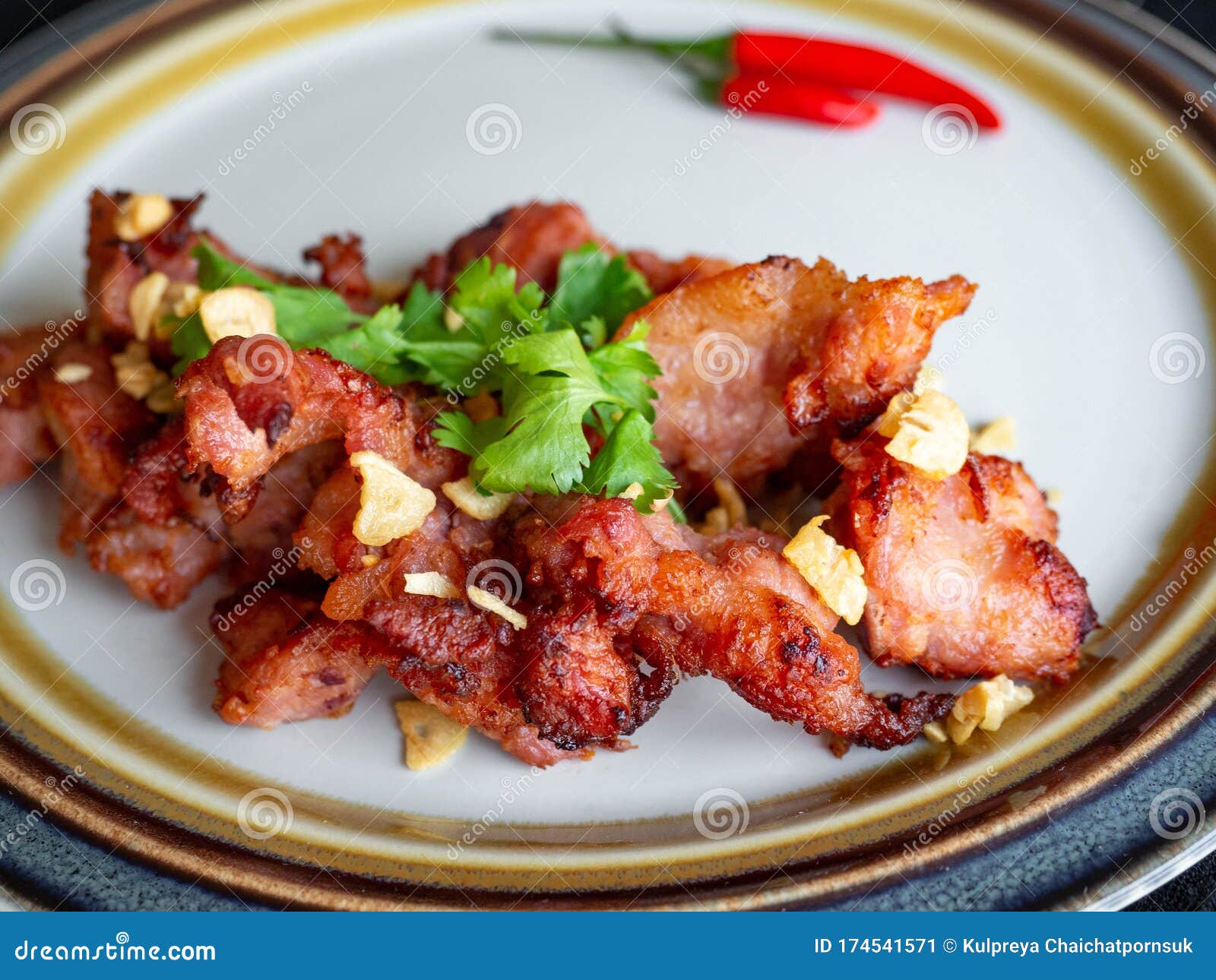 Fried Pork with Garlic Thai Food Ingredients of Pork Ribs,Decorate the ...