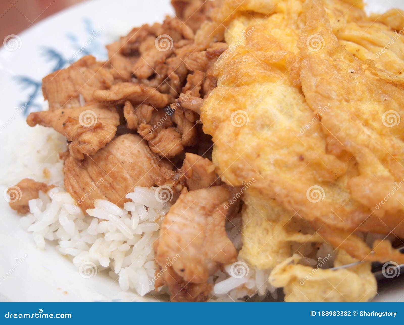 Fried Pork with Rice and Omelet Stock Photo Image of tasty, pork 188983382