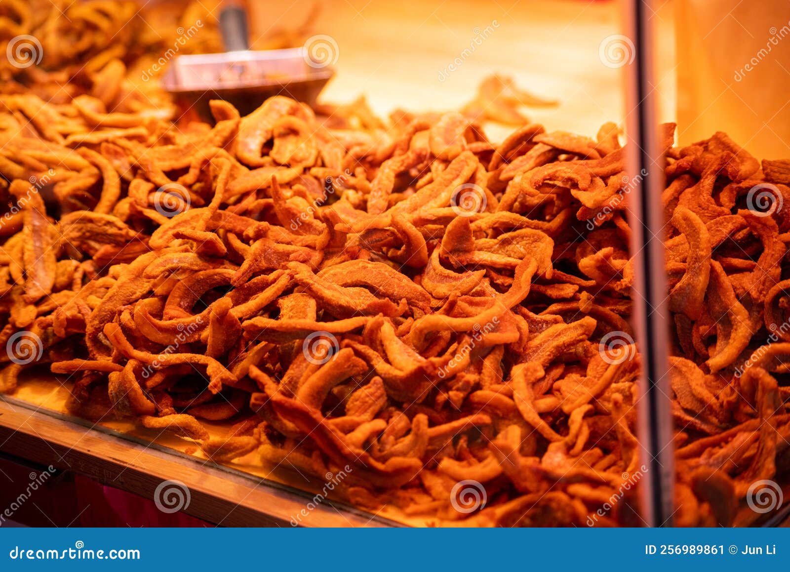 Fried pork skin and meat stock image. Image of background 256989861