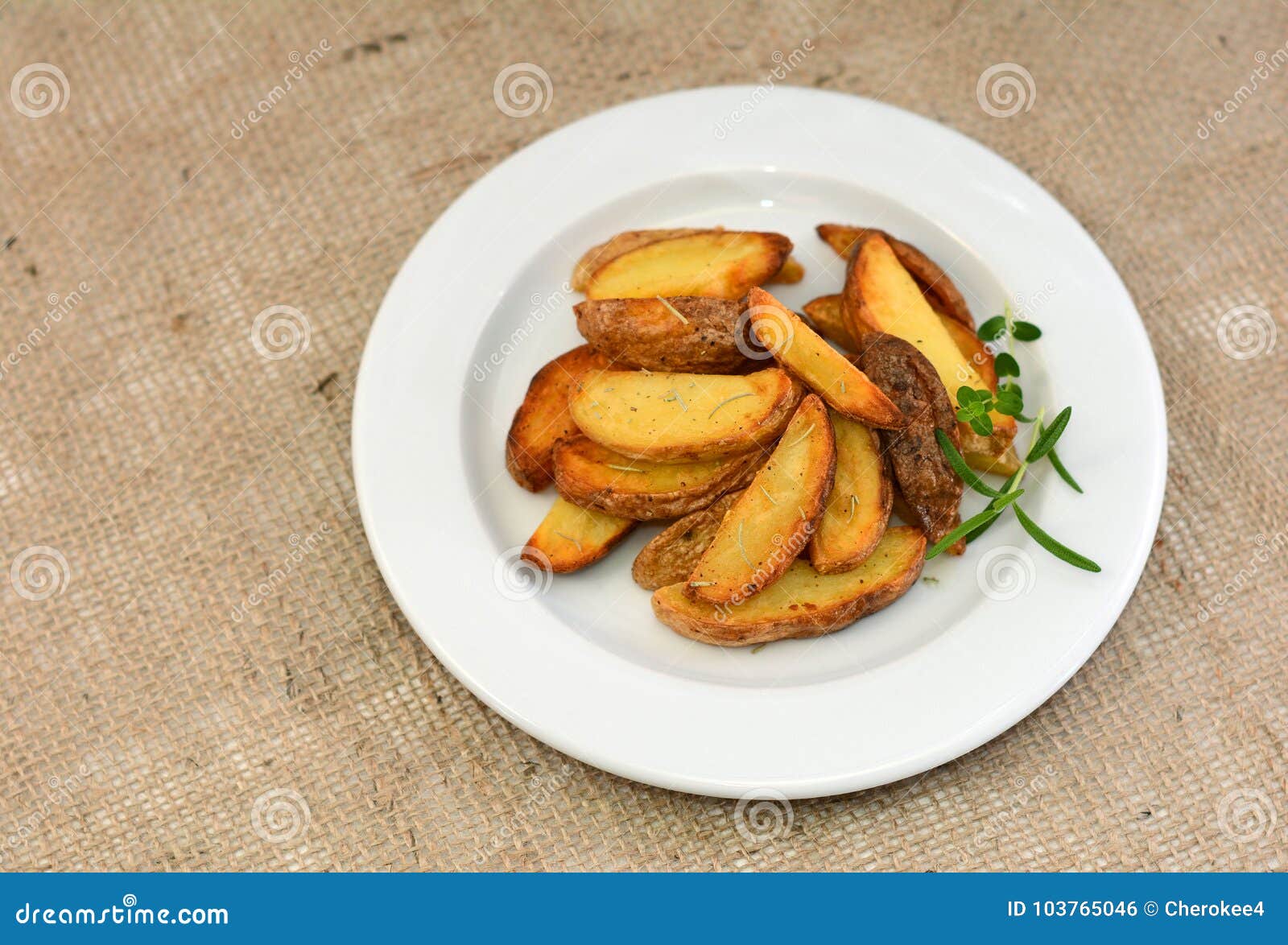 Fried Potato Wedges with Herbs on Plate. Stock Photo Image of cuisine, food 103765046