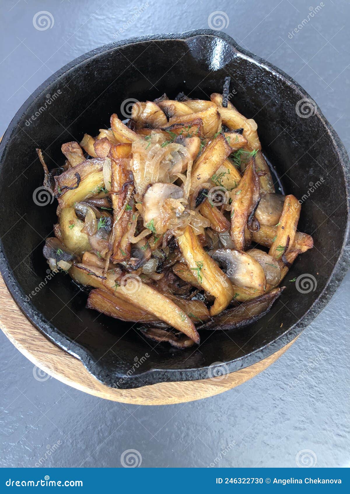 Fried Potatoes with Onions and Mushrooms Stock Photo Image of dill