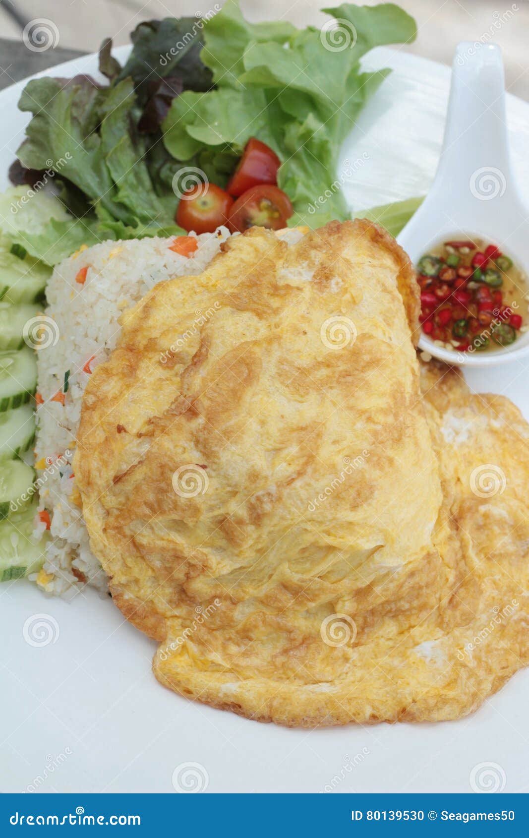 Fried Rice with Crab and Omelet Delicious. Stock Photo Image of sauce