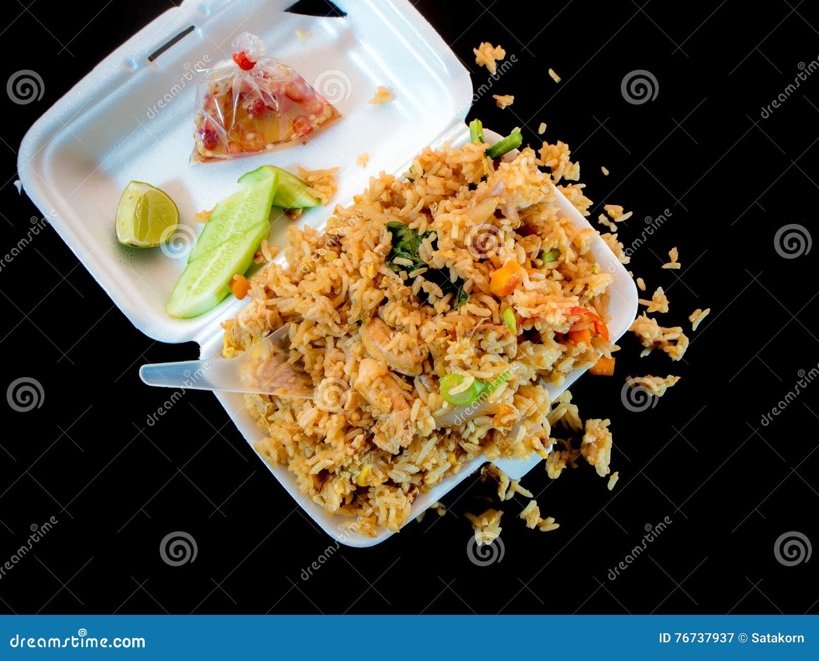 Fried rice in foam box stock image. Image of onion, object 76737937