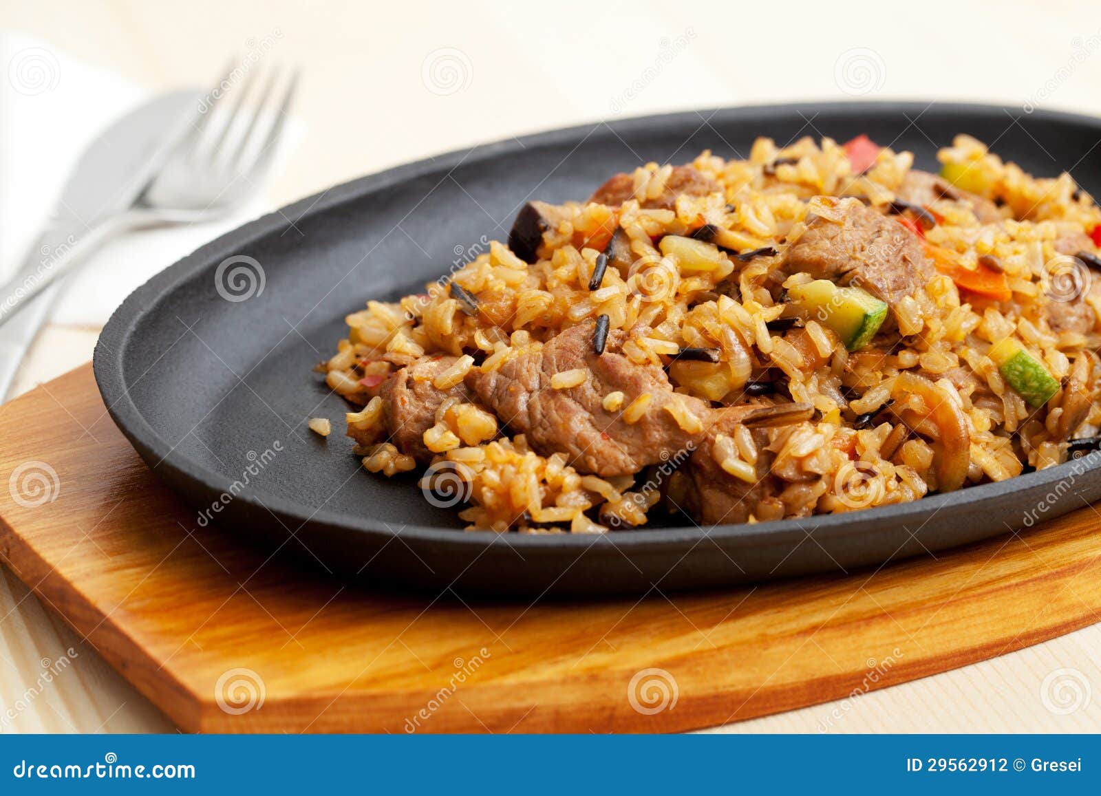 Fried Rice with meat stock photo. Image of dash, wood - 29562912