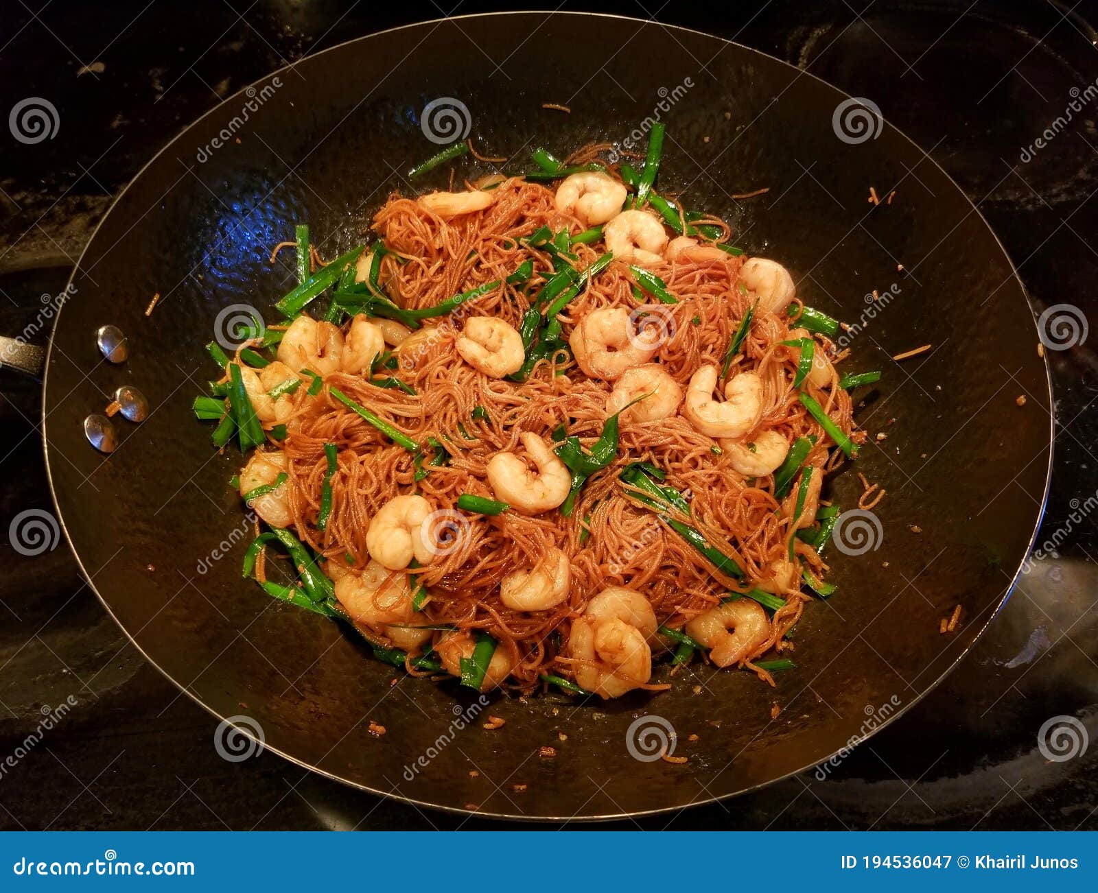 Fried Rice Noodle with Shrimp and Chives Stock Image Image of cooking