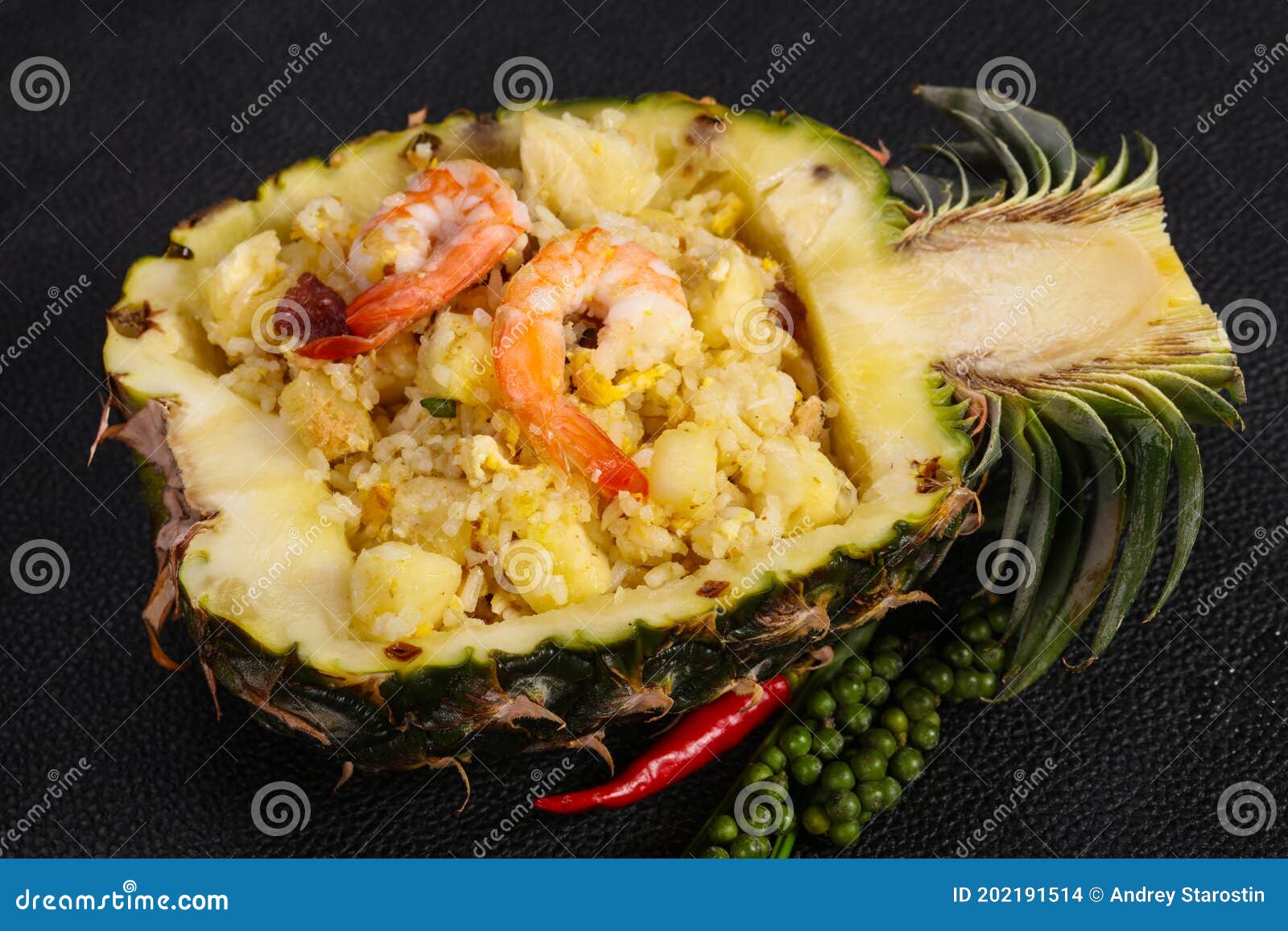 Fried Rice with Pineapple and Prawns Stock Photo Image of green