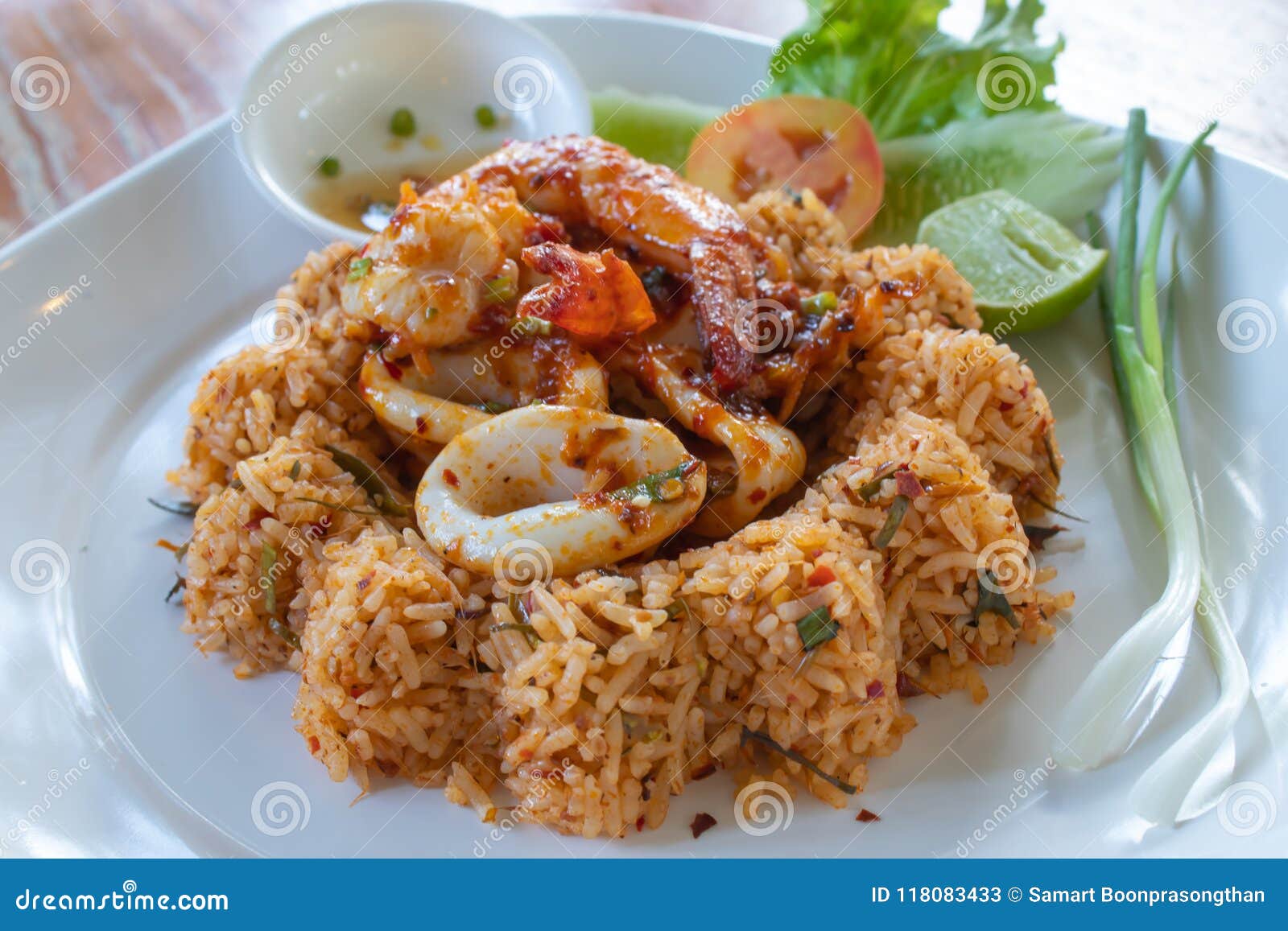 Fried Rice with Seafood ,spicy Food Thai Style. Stock Image - Image of