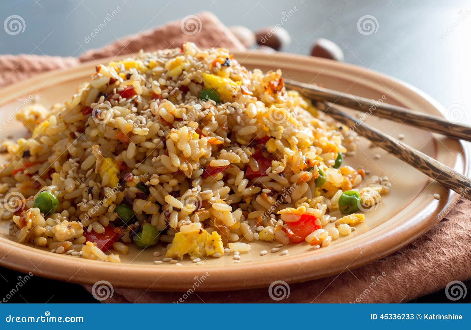 Fried Rice with Vegetables and Fried Eggs Stock Image Image of dish