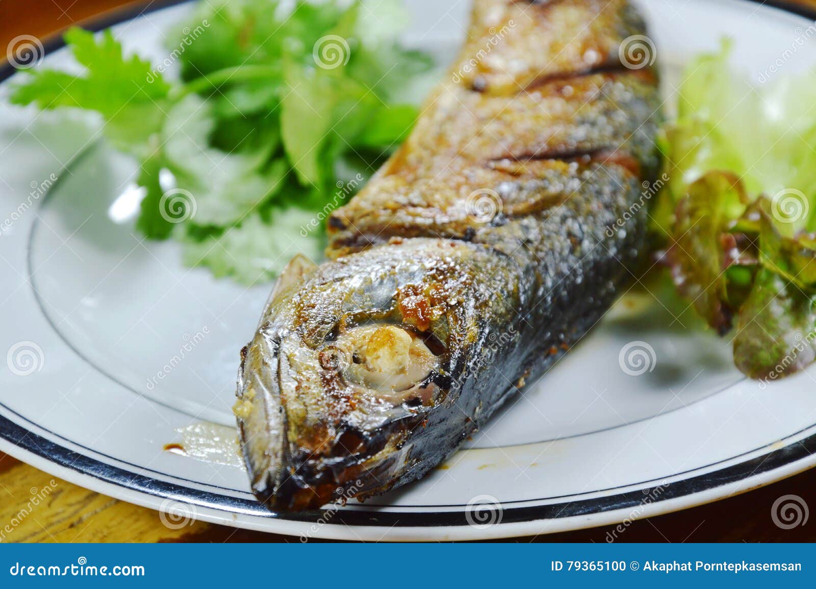 Fried Saba Fish and Vegetable on Plate Stock Photo Image of calcium