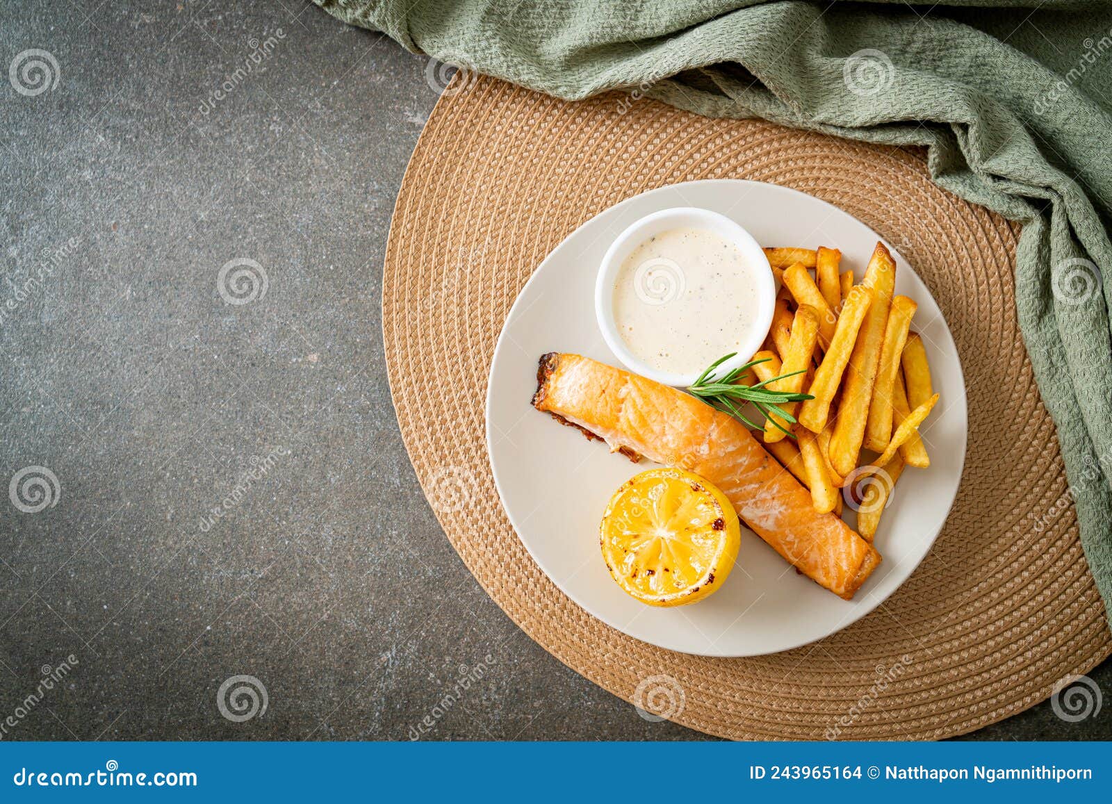 Fried Salmon Fish and Chips Stock Photo Image of fish, horizontal