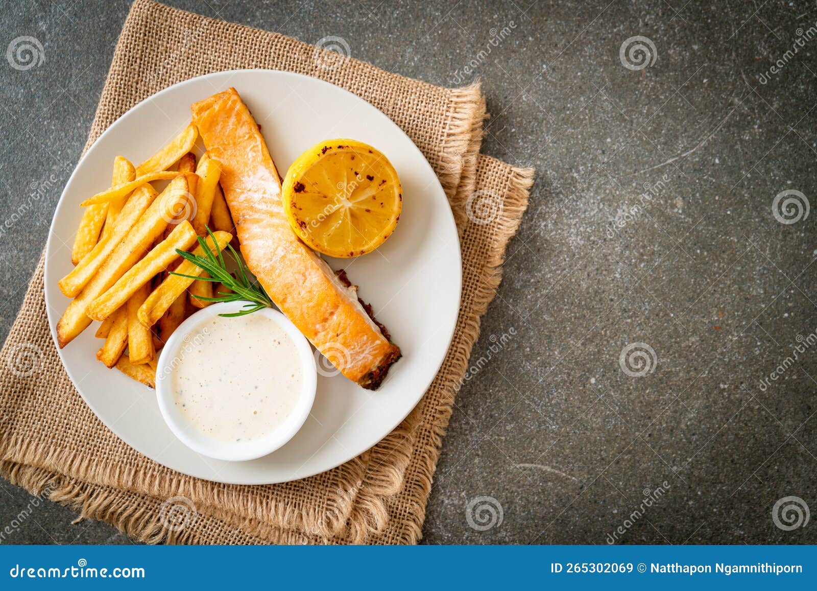 Fried Salmon Fish and Chips Stock Image Image of parsley, grill