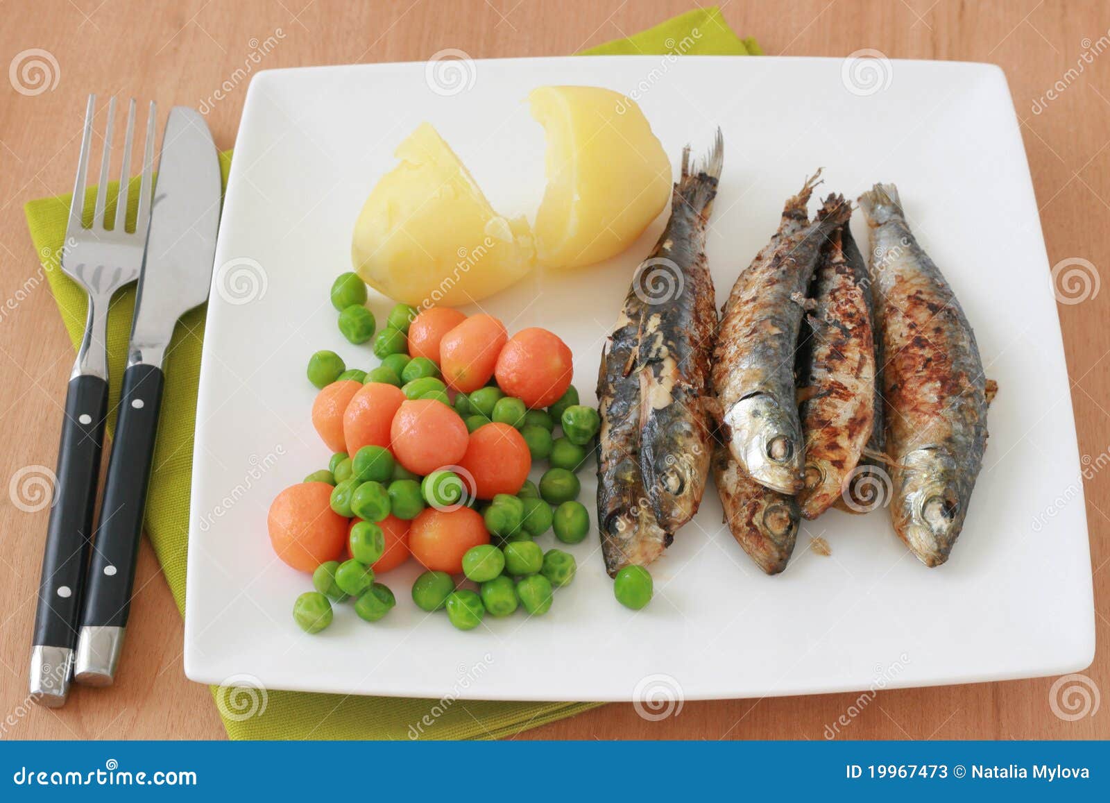 Fried Sardines with Boiled Vegetables Stock Image Image of carrot