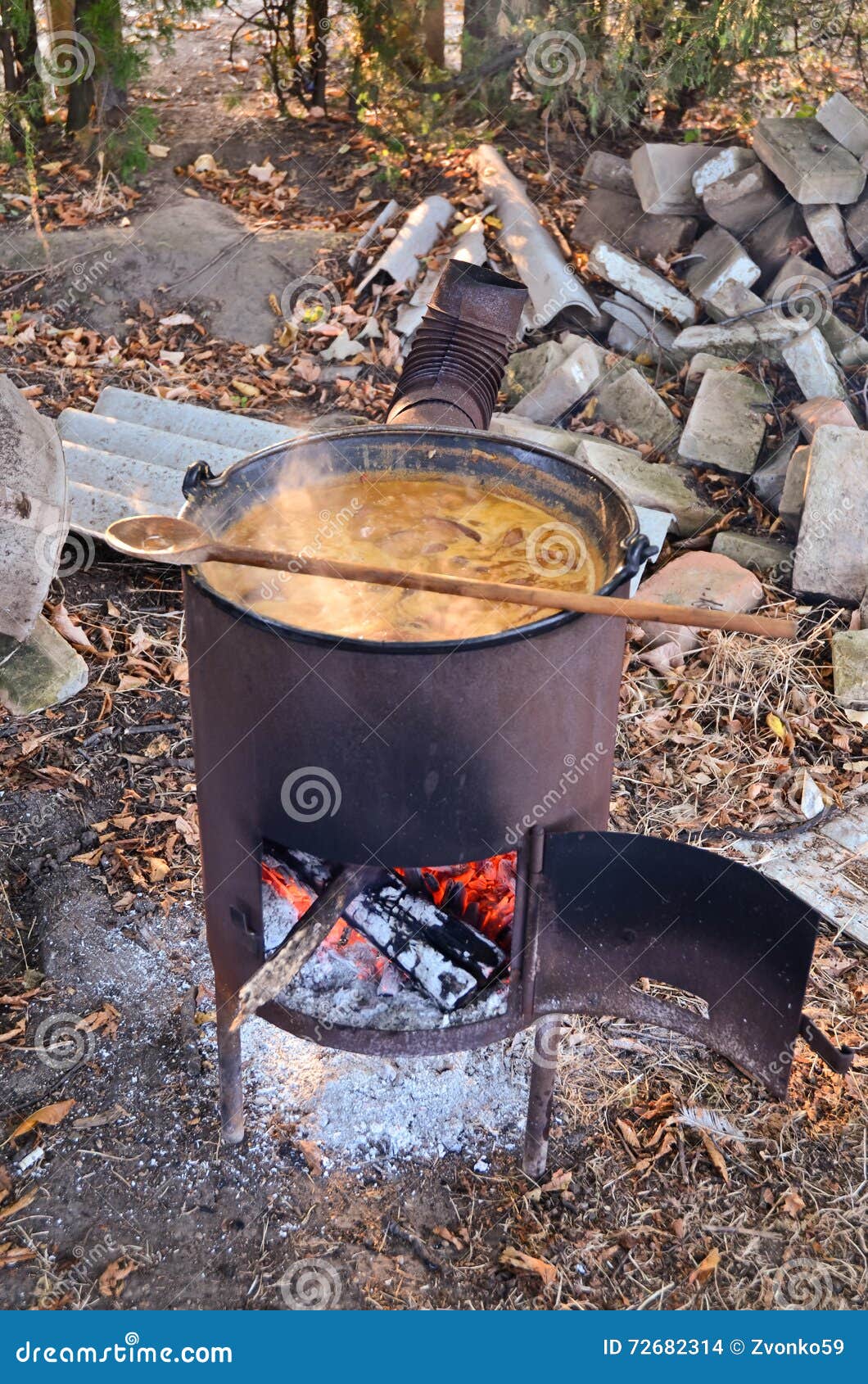fried sausages in bean soup