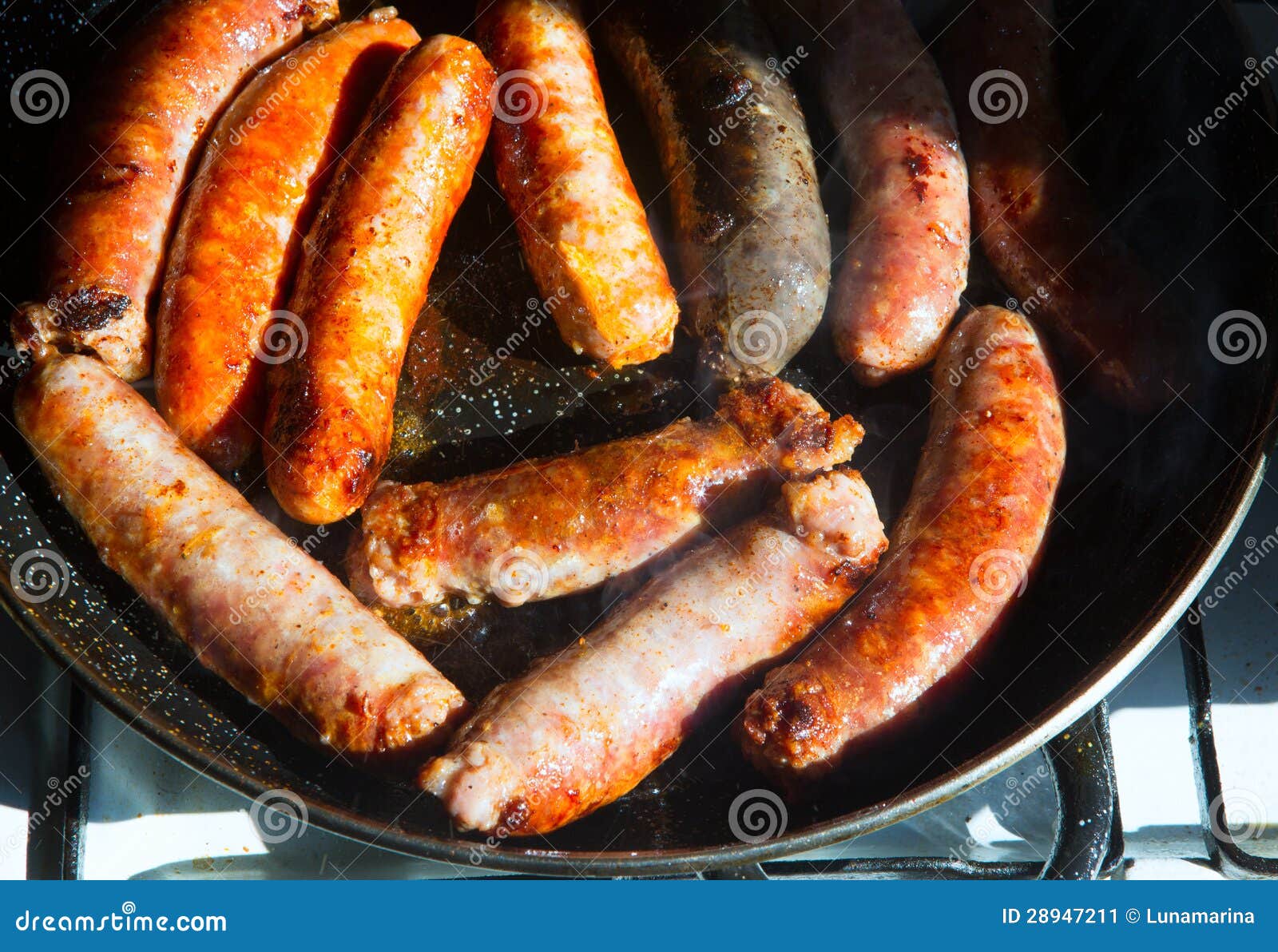 Fried Sausages Sausages Black Pudding and Chorizo Stock Image Image