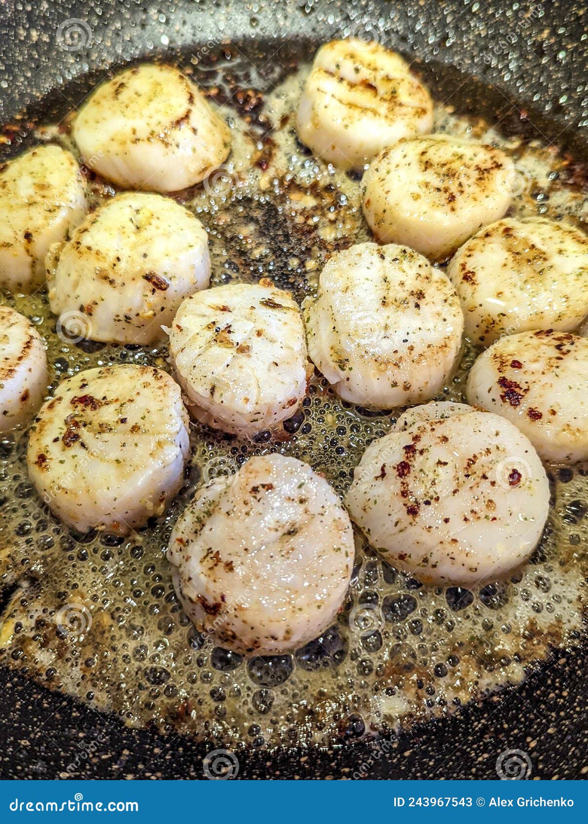 Fried Scallops with Butter and Garlic Sauce Stock Image Image of