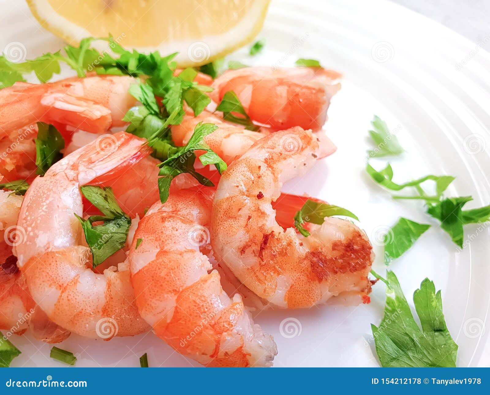 Fried Shrimp Parsley Closeup on a Plate Portion Stock Photo Image of